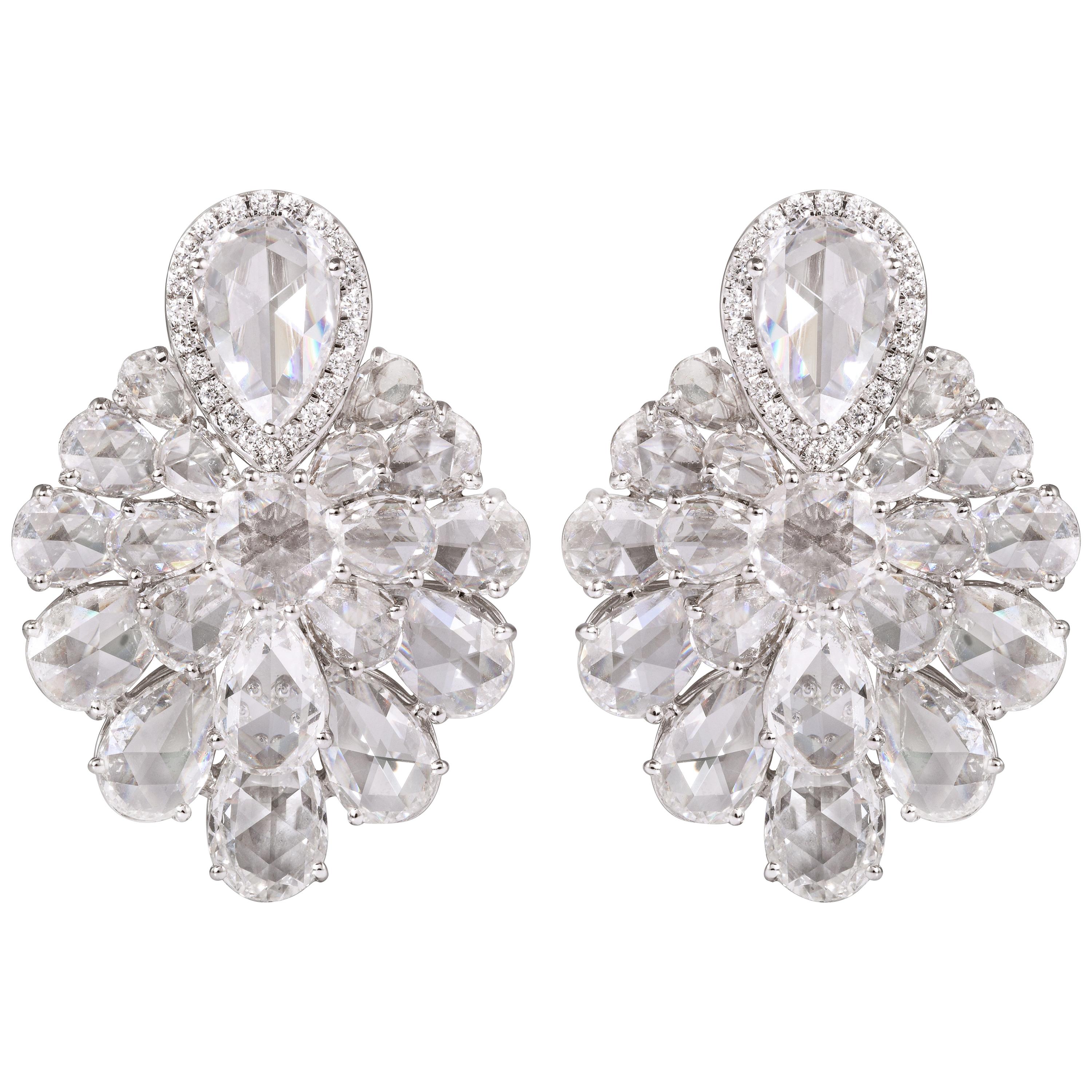 Rarever 9.95cts Rose Cut Diamond Gold Stud Drop Earrings