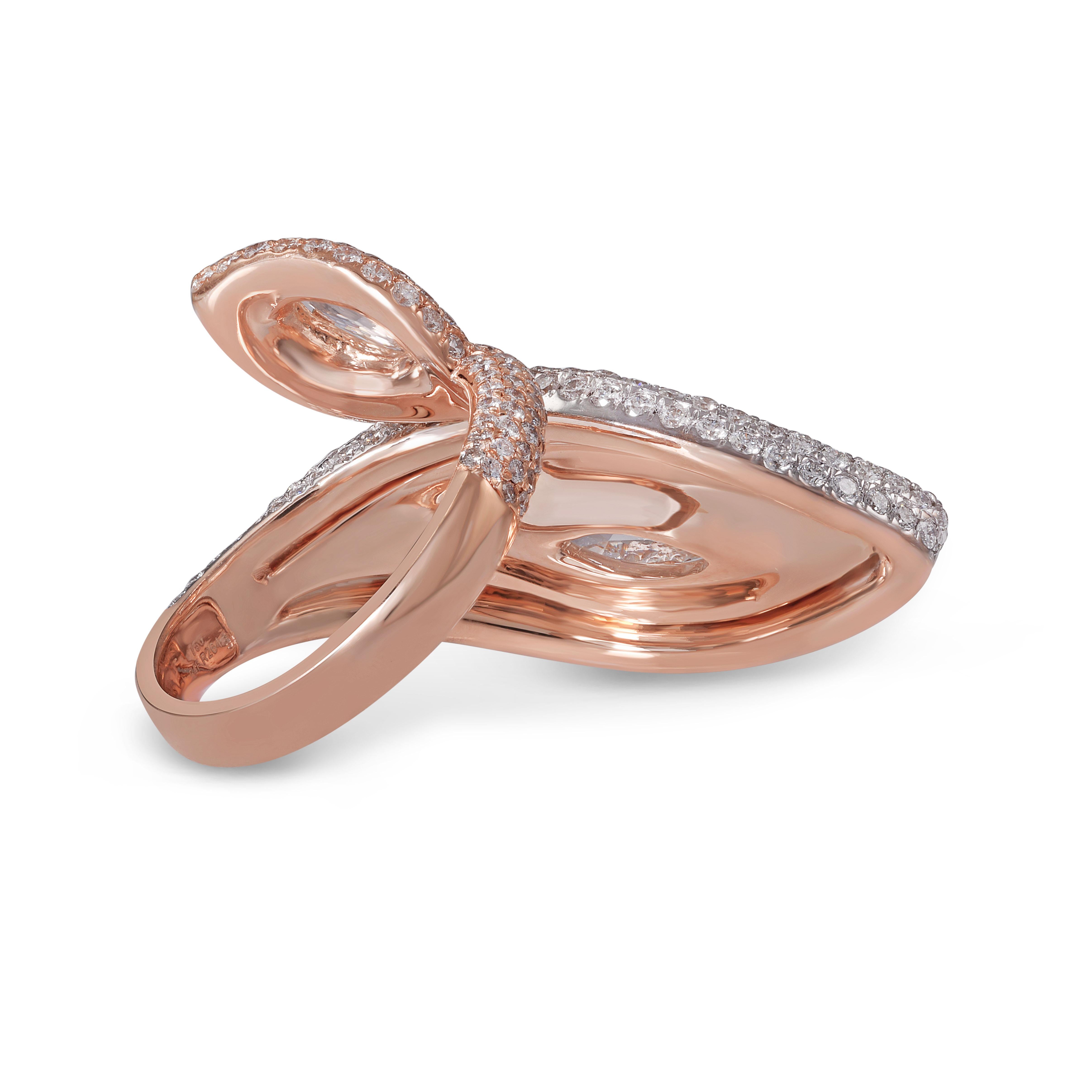 Contemporary Rarever 18K Rose Gold 3.66cts Pave Set Pear Shape Diamond Cocktail Ring  For Sale