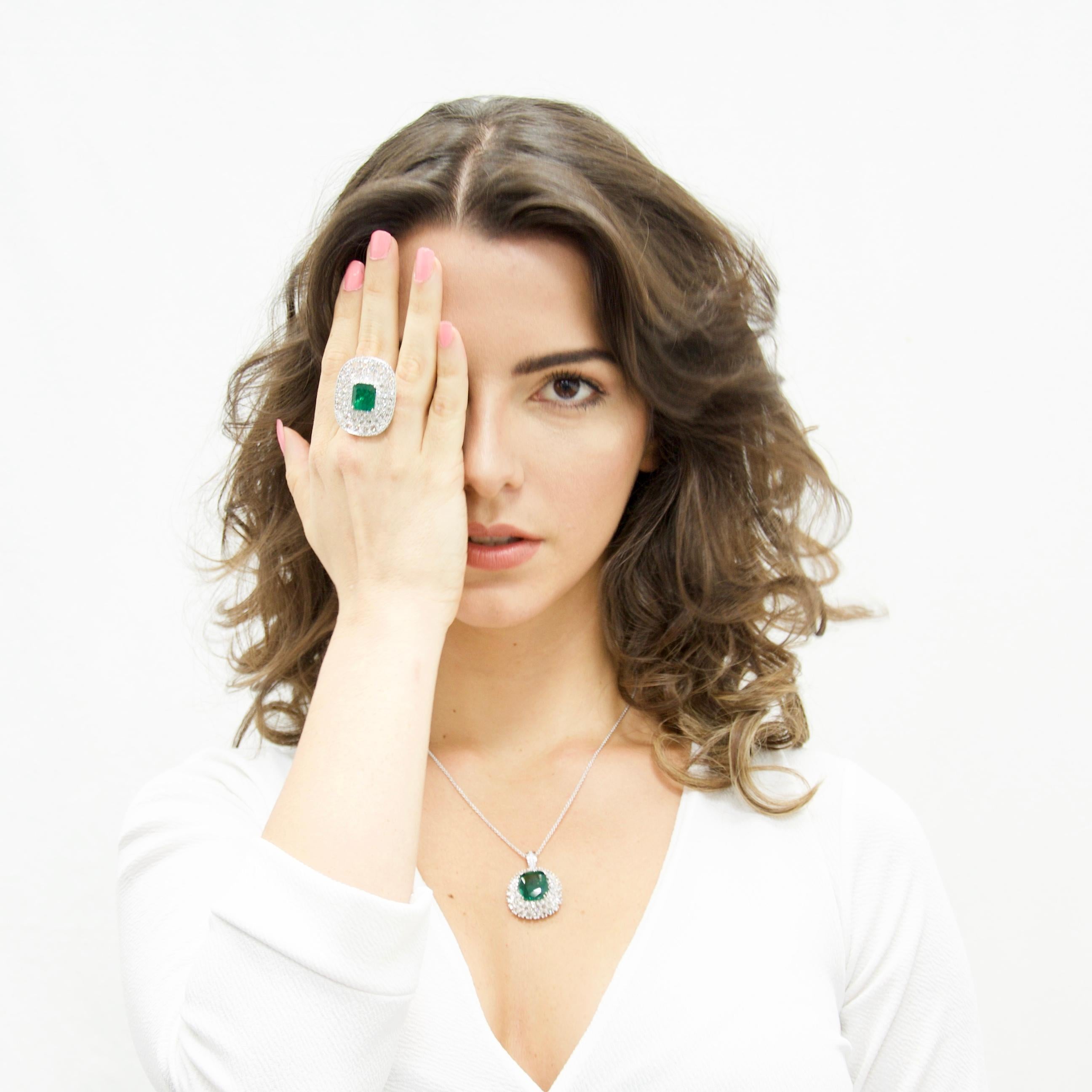 Emerald Cut Rarever 18K White Gold Rose Cut Diamond 6.13ct Emerald Dress Ring 