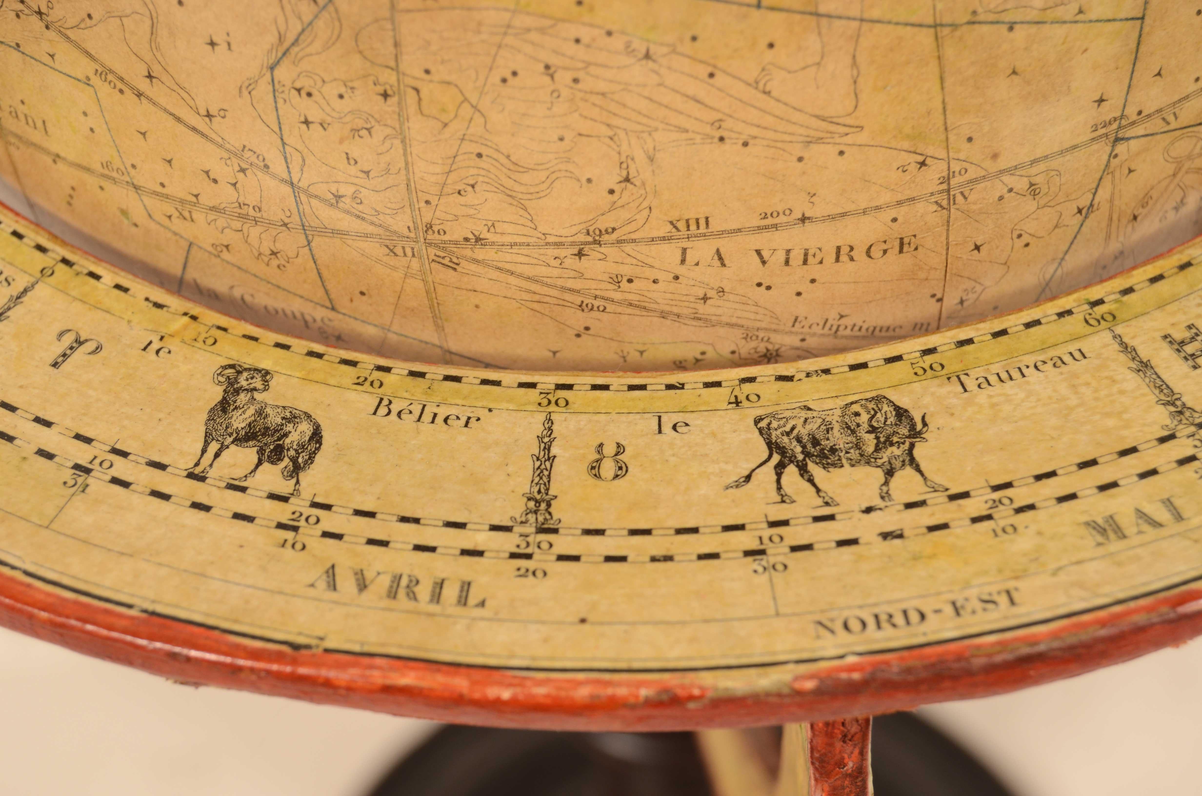 Rare paire de globes terrestres et célestes de Felix  Delamarche daté de 1834 en vente 4