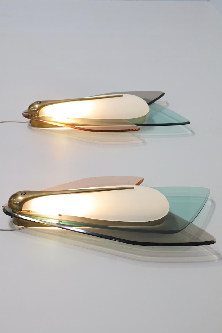 Rare Couple  of wall lamps design Max Ingrand for Fontana Arte 1950s In Excellent Condition For Sale In Rovereta, SM