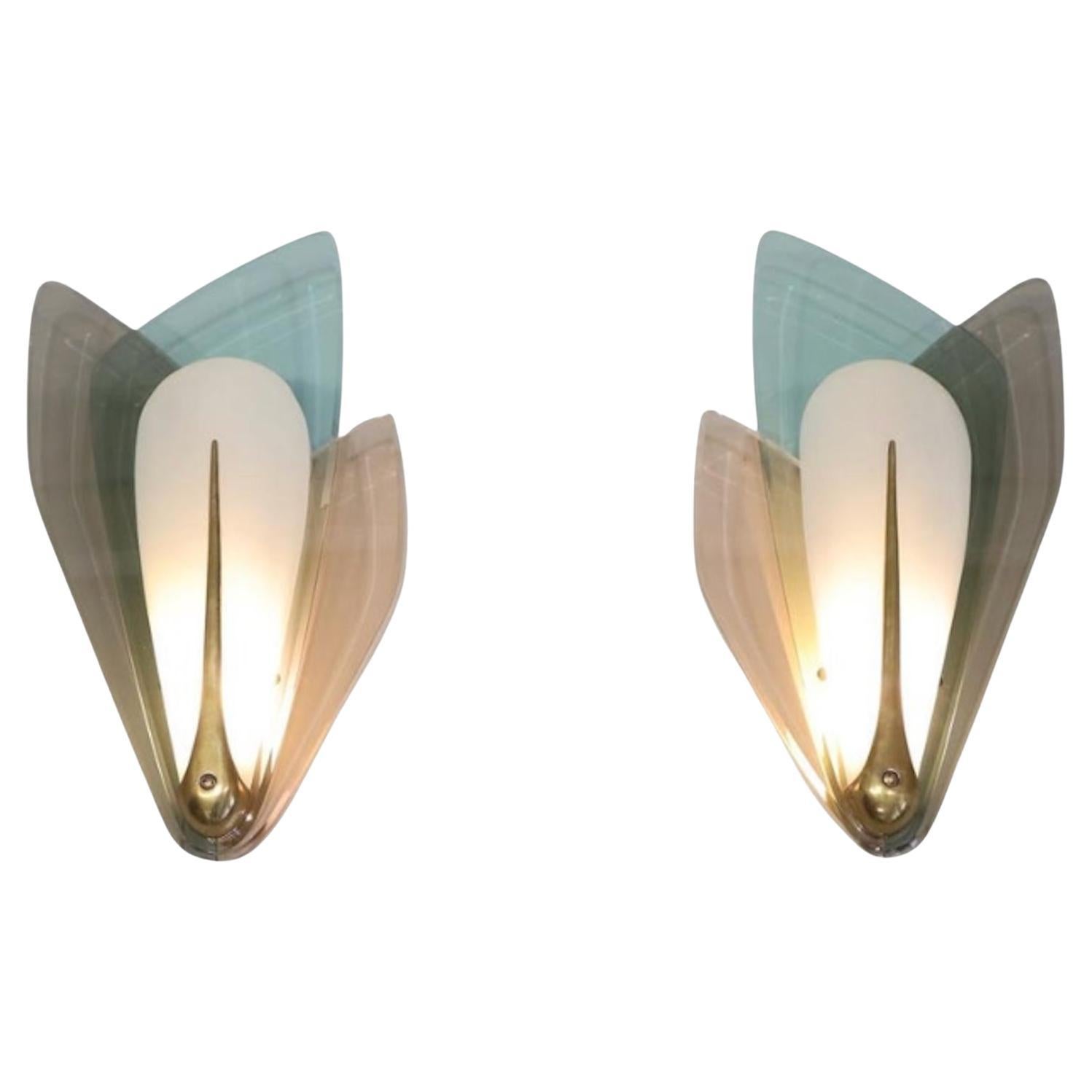 Rare Couple  of wall lamps design Max Ingrand for Fontana Arte 1950s
