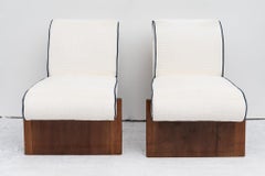 Rare paire de fauteuils  Art déco avec ottoman, années 1940