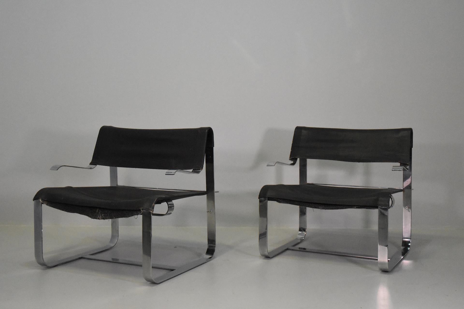 Sehr selten  Sessel Modell P100 Entworfen von Giovanni Offredi für Saporiti (Stahl) im Angebot