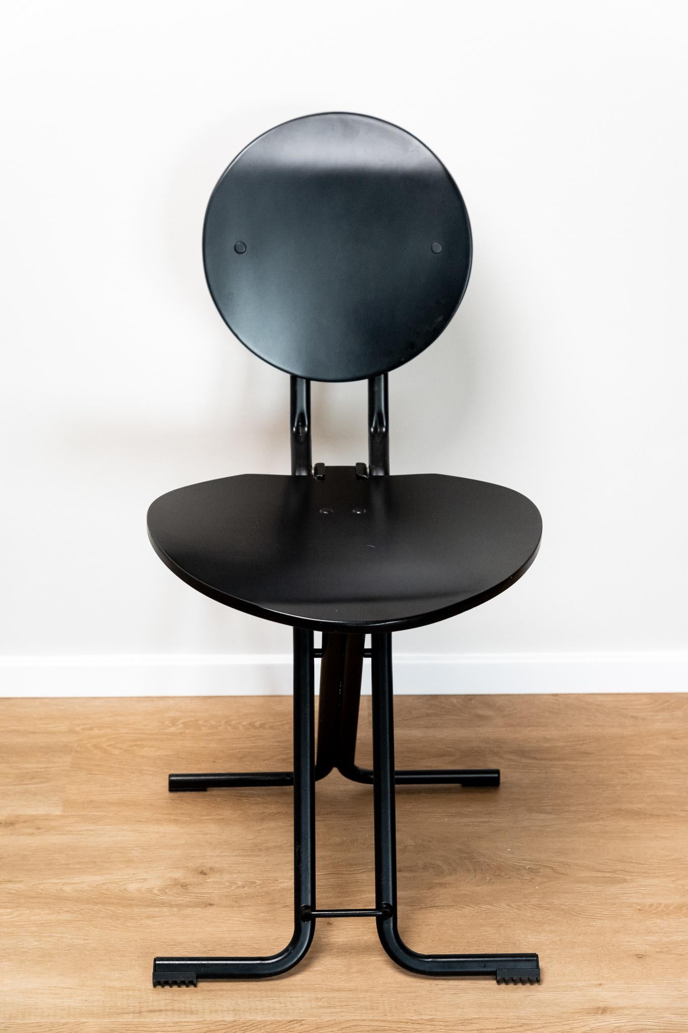 RARE Set of Folding Chairs by Gastone Rinaldi for Thema, Made in Italy, 1960s. 
Iron folding chair with black lacquered wooden seat and back. 
The price of shipping is for the Italian territory, for the islands and for shipping abroad quote on