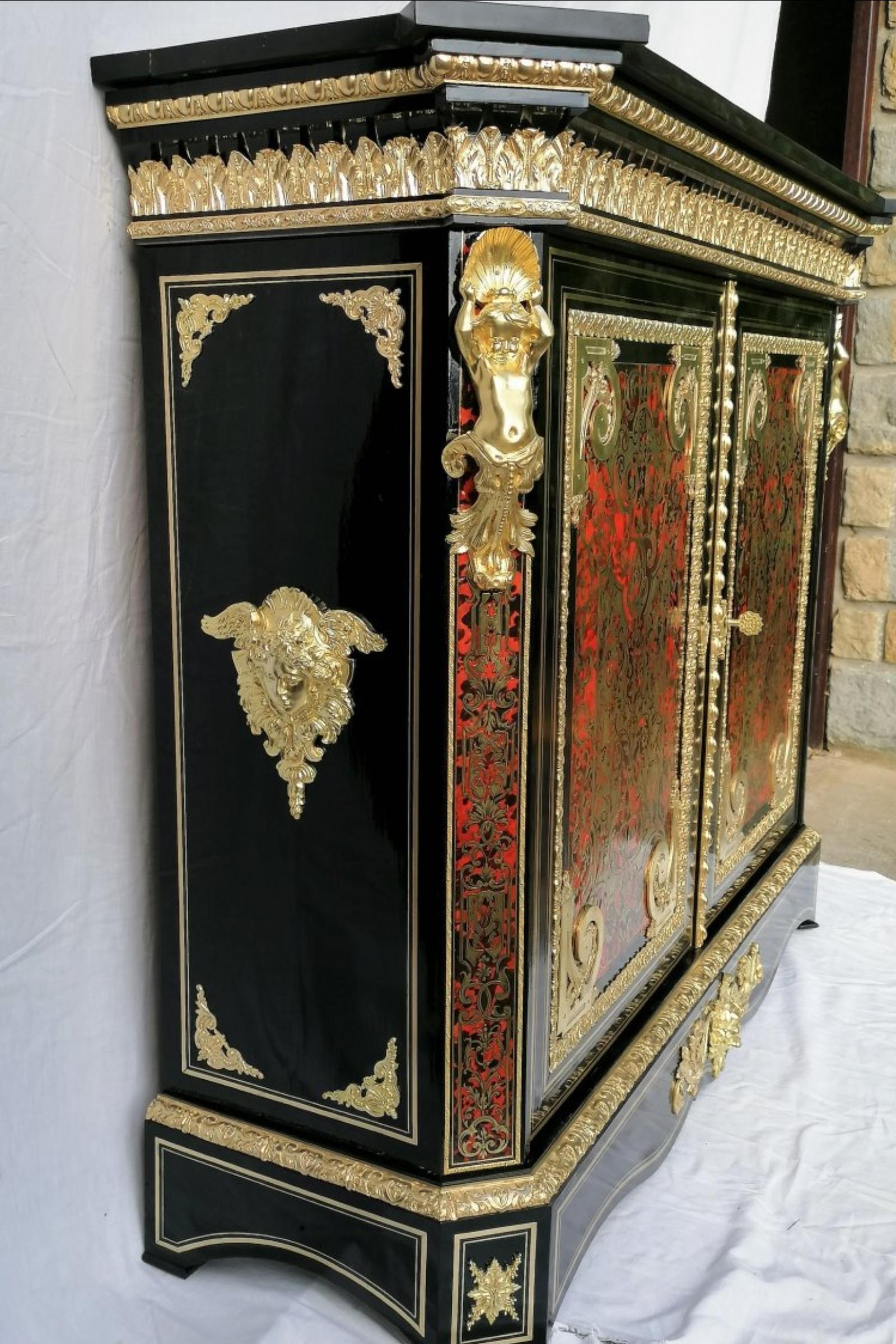 French Rarity by Hyppolite Edme-Pretot Credenza in Louis XIV Style and Boulle Marquetry