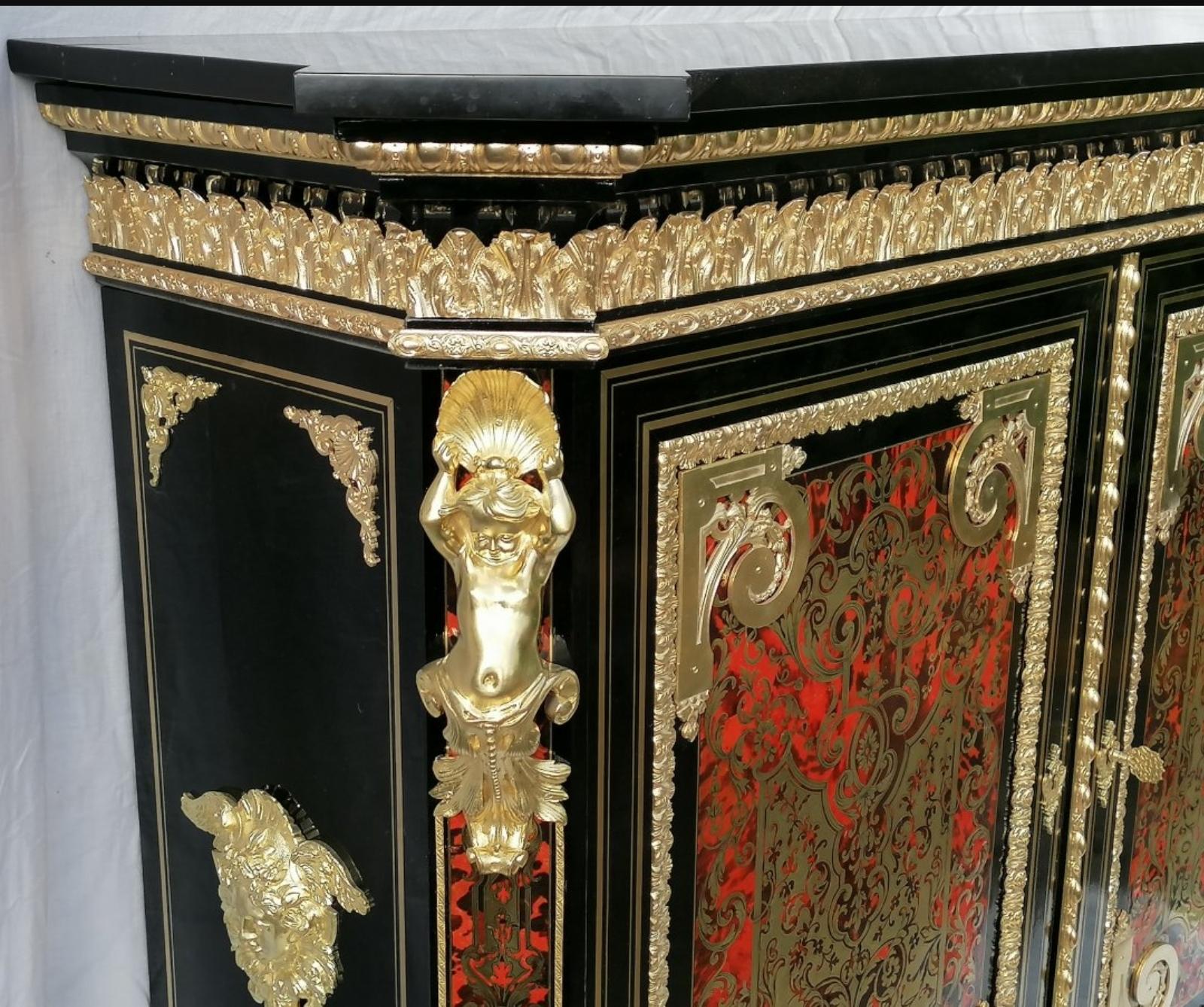 Gilt Rarity by Hyppolite Edme-Pretot Credenza in Louis XIV Style and Boulle Marquetry