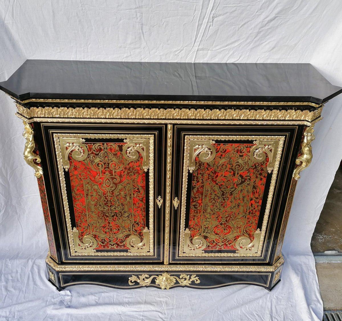 19th Century Rarity by Hyppolite Edme-Pretot Credenza in Louis XIV Style and Boulle Marquetry