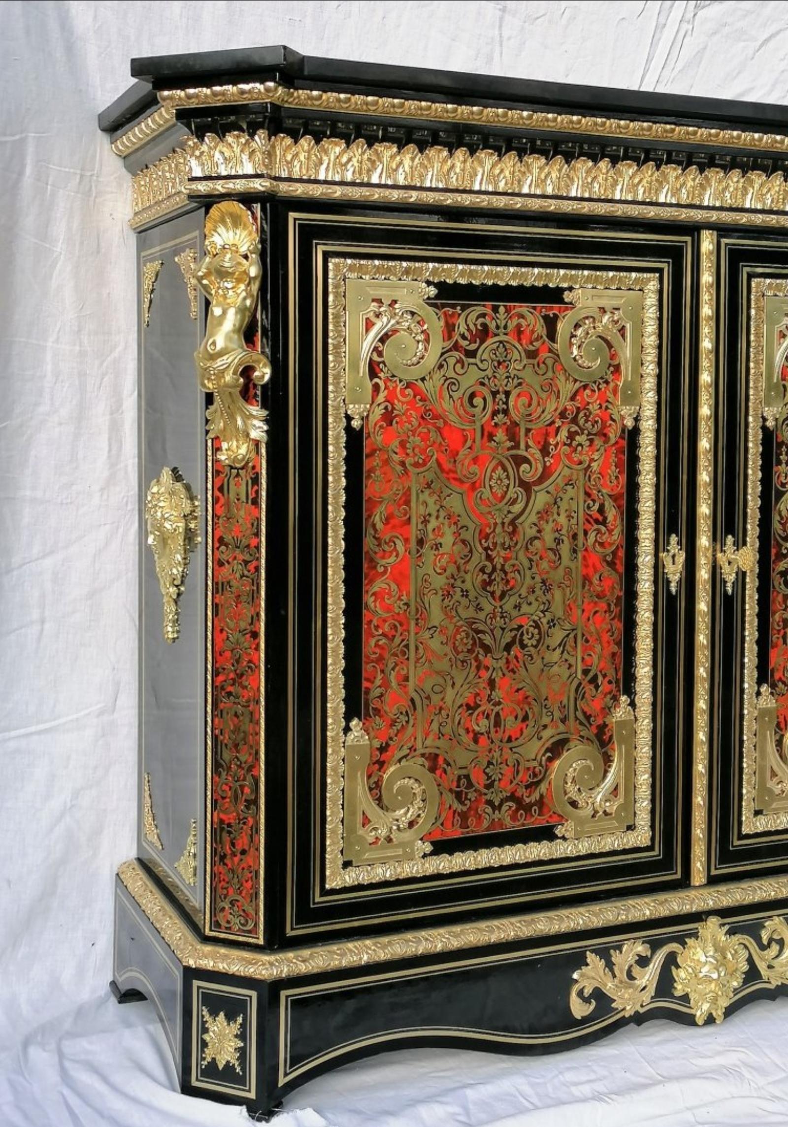 Marble Rarity by Hyppolite Edme-Pretot Credenza in Louis XIV Style and Boulle Marquetry