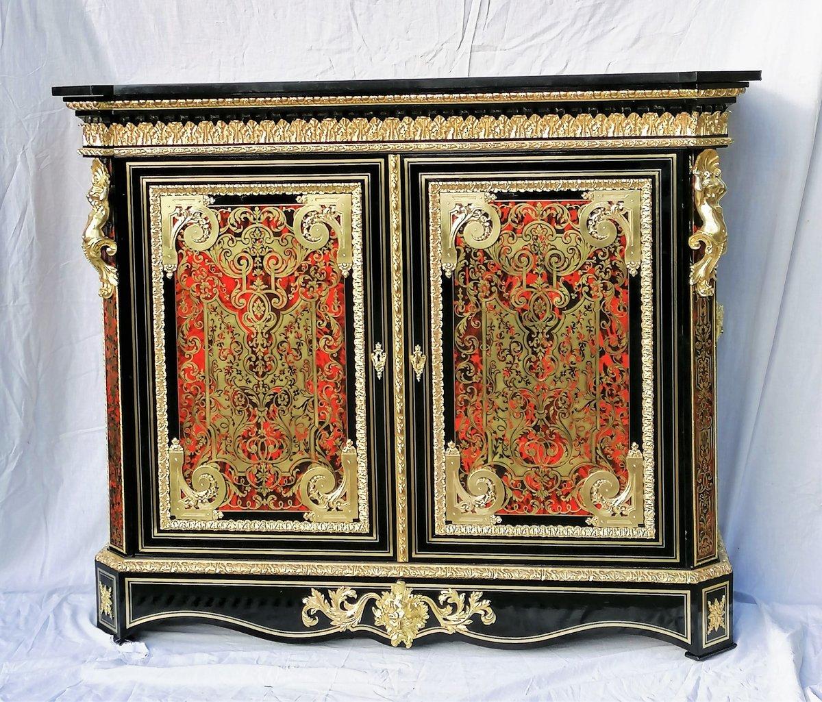 Rarity by Hyppolite Edme-Pretot Credenza in Louis XIV Style and Boulle Marquetry 1