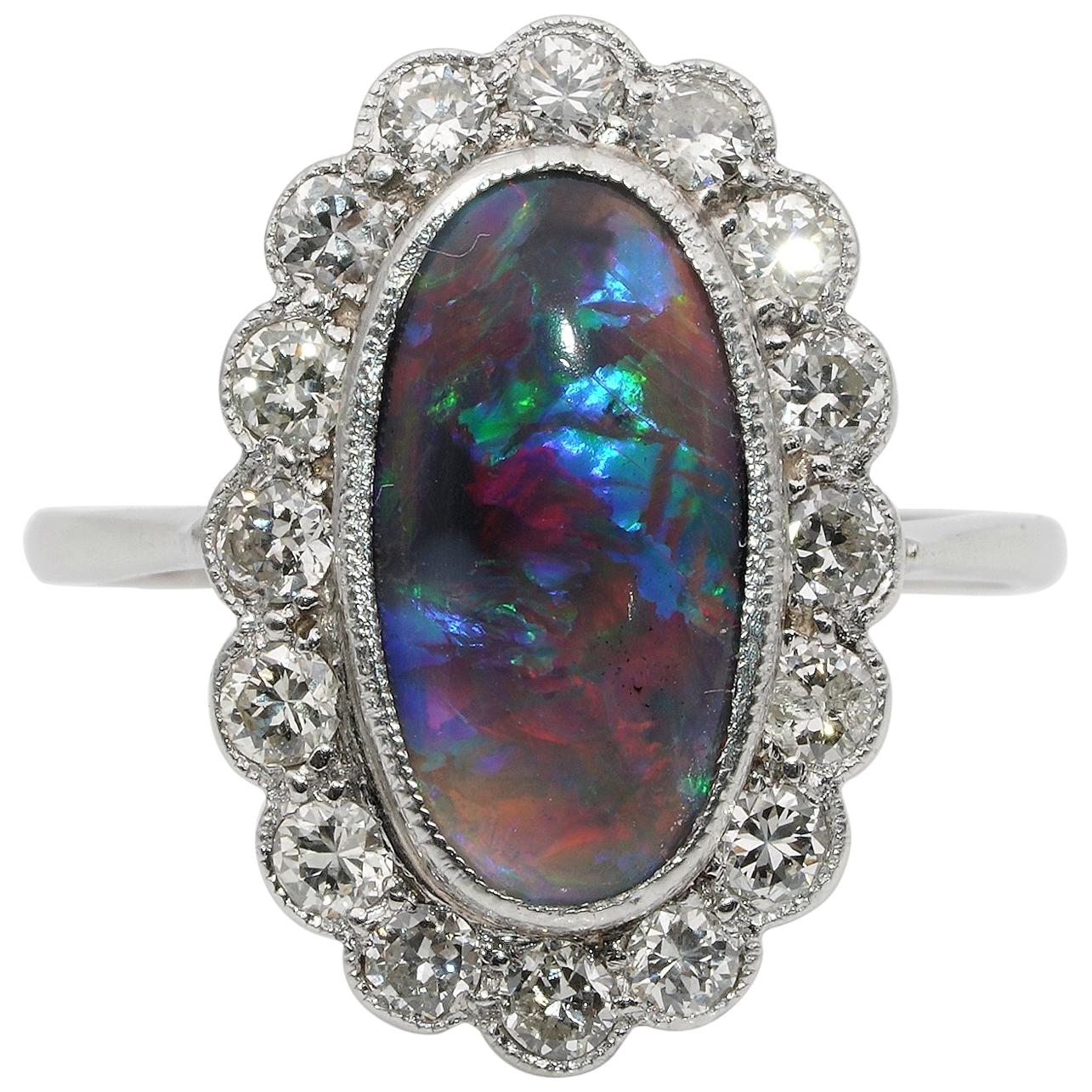 Rarity Corner Sensational Antique Edwardian Period Diamond and Black Opal Ring