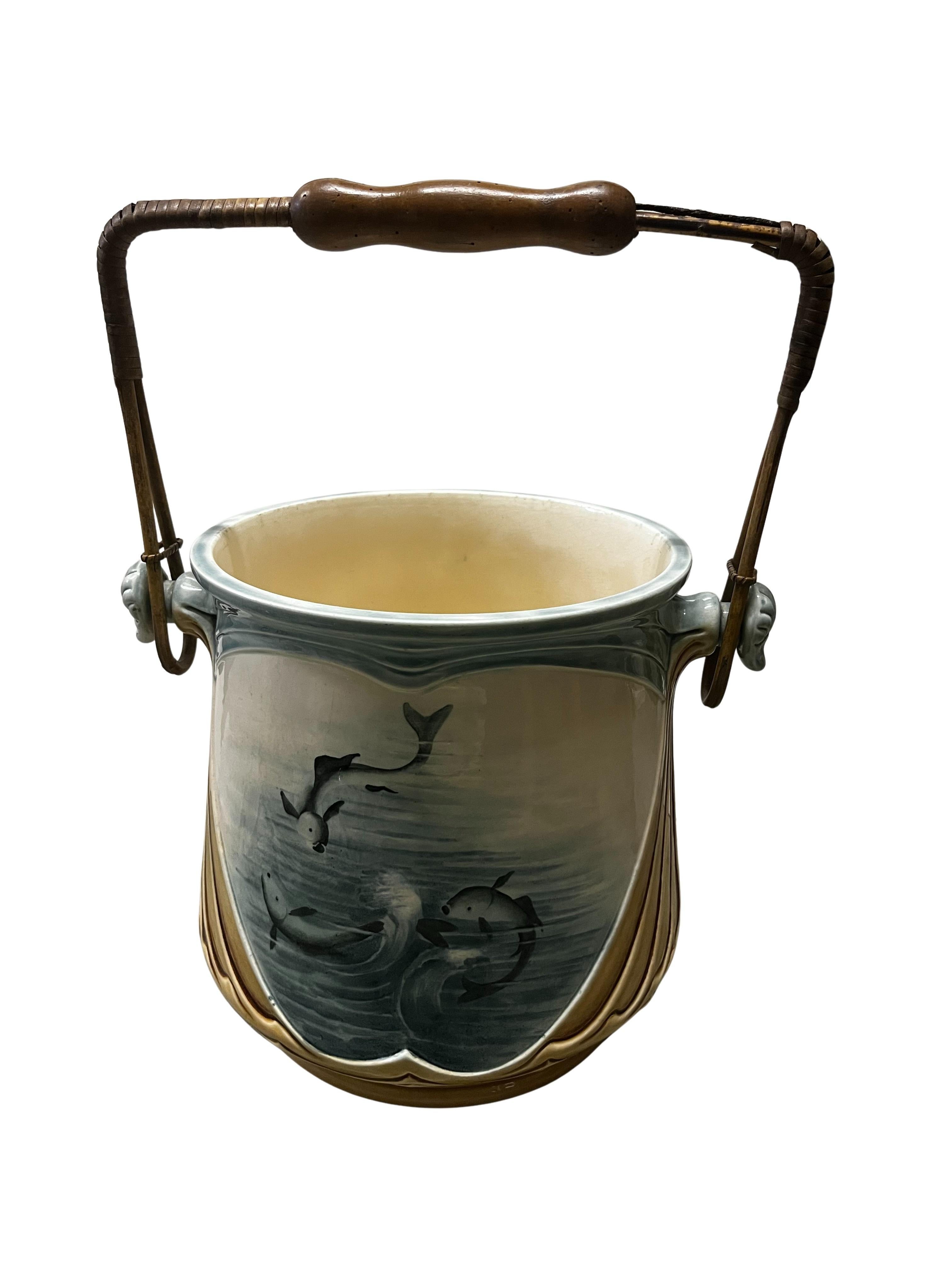 Rareté : accessoires de pêche, seau à poisson, céramique, 1900, Znojmo Znaim, Rép. tchèque en vente 1