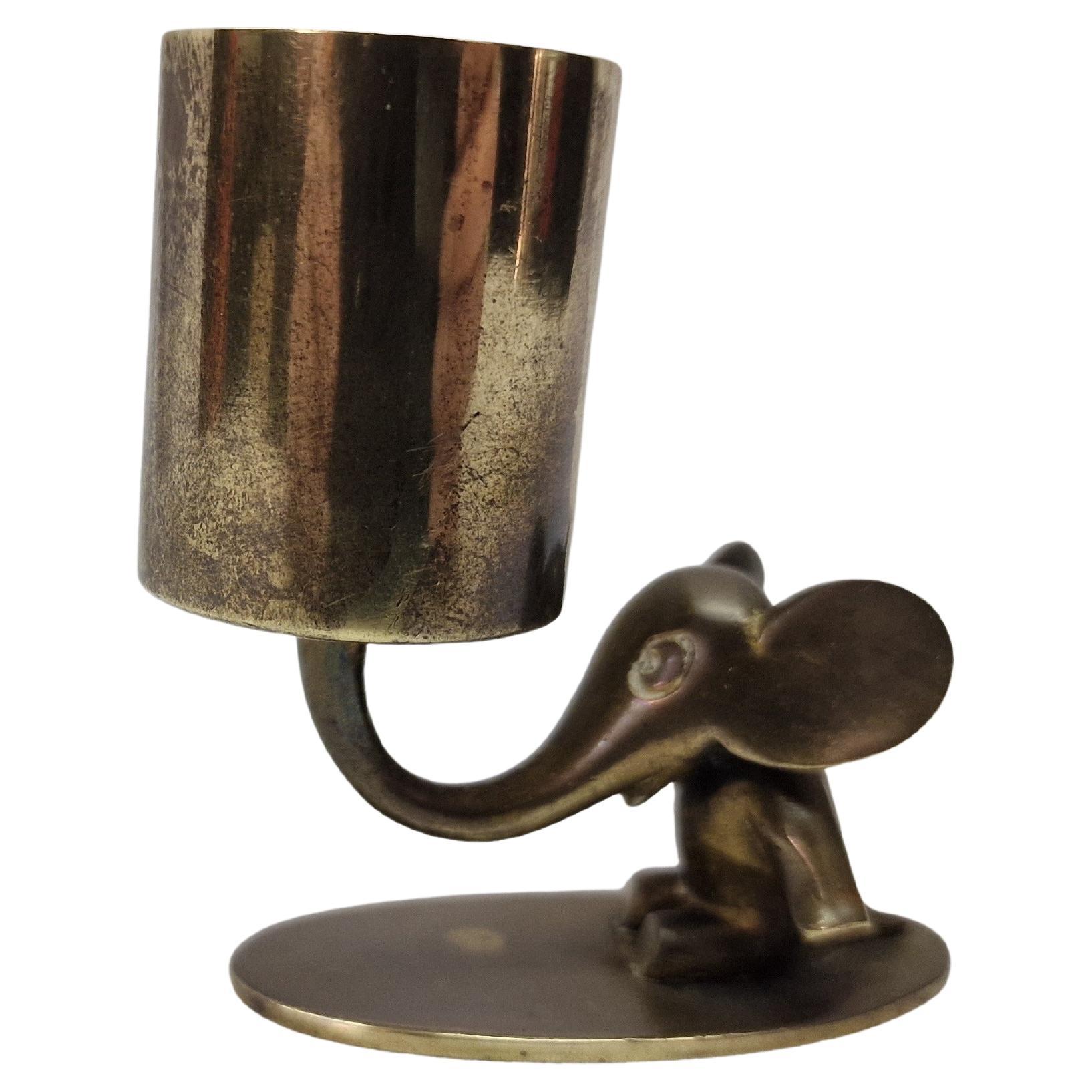 Rarity Hagenauer Match Holder, Brass Elephant Design, Art Deco, Vienna, 1930s