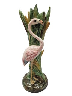 Rarity! Pair of vases, flamingo & heron, ceramic Massier Valoris, 1915 France