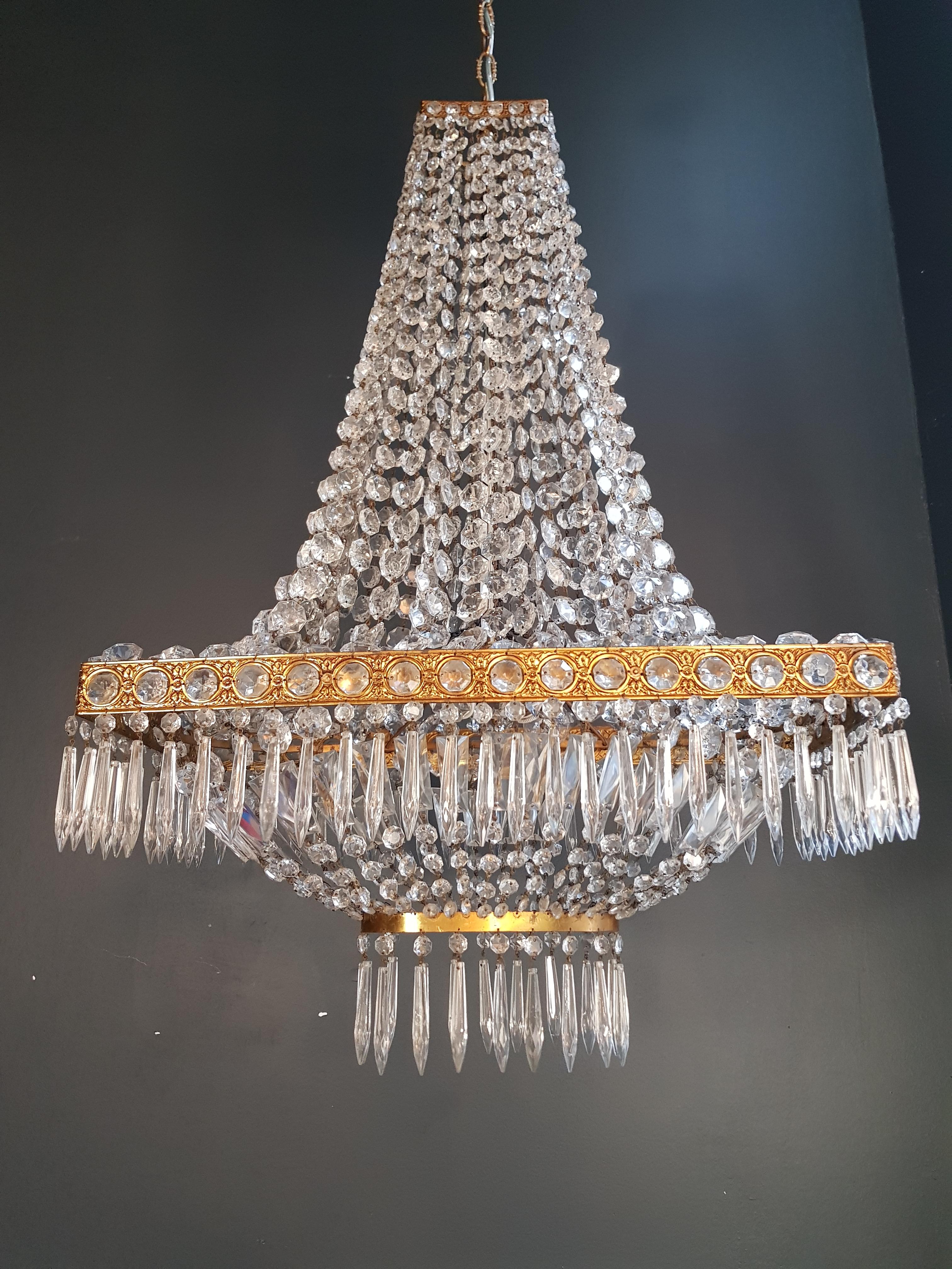 Rarity Rectangle Crystal Chandelier Brass Lustre Ceiling Square Lamp Antique (Europäisch)