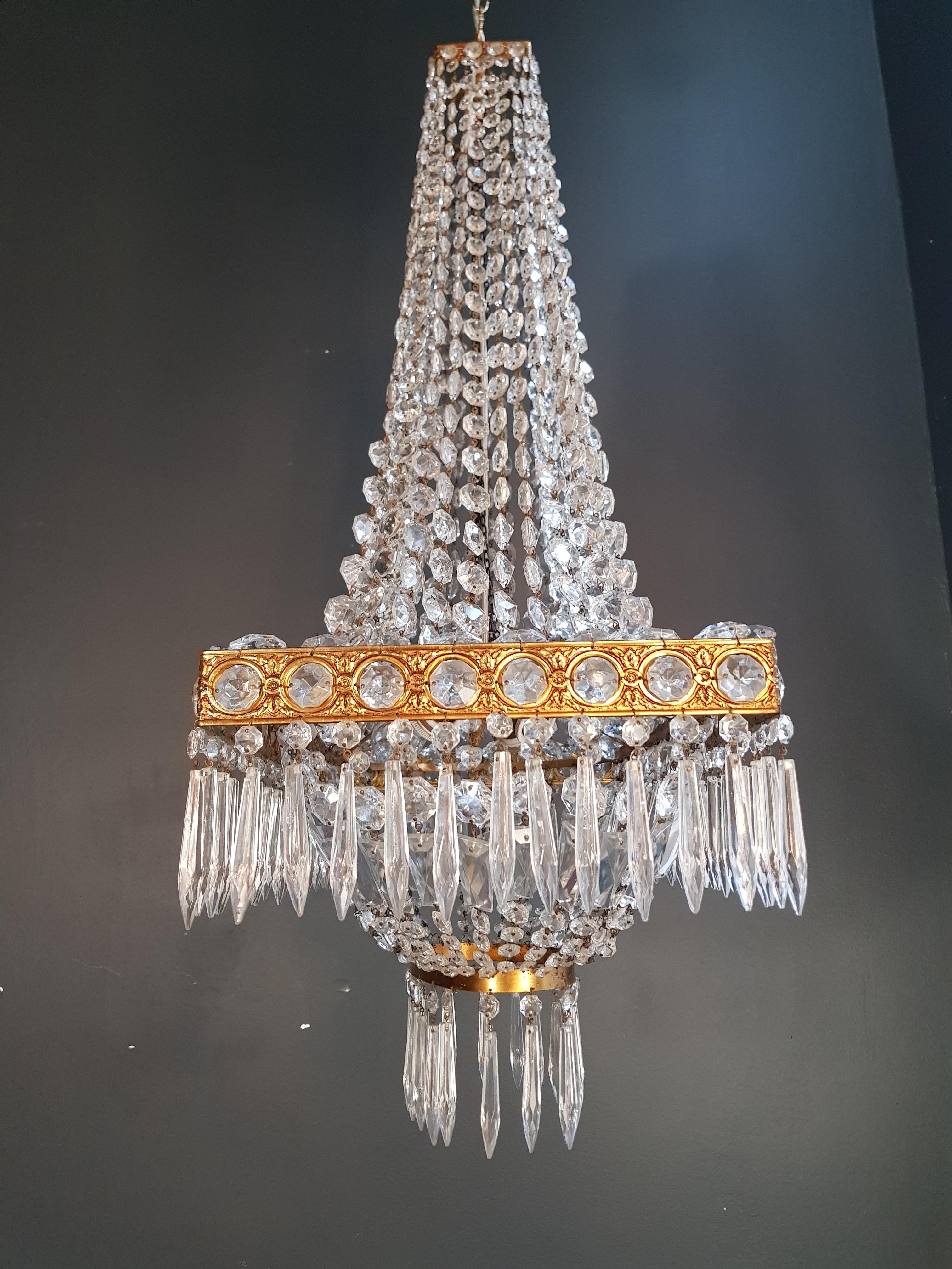 Rarity Rectangle Crystal Chandelier Brass Lustre Ceiling Square Lamp Antique (Handgeknüpft)