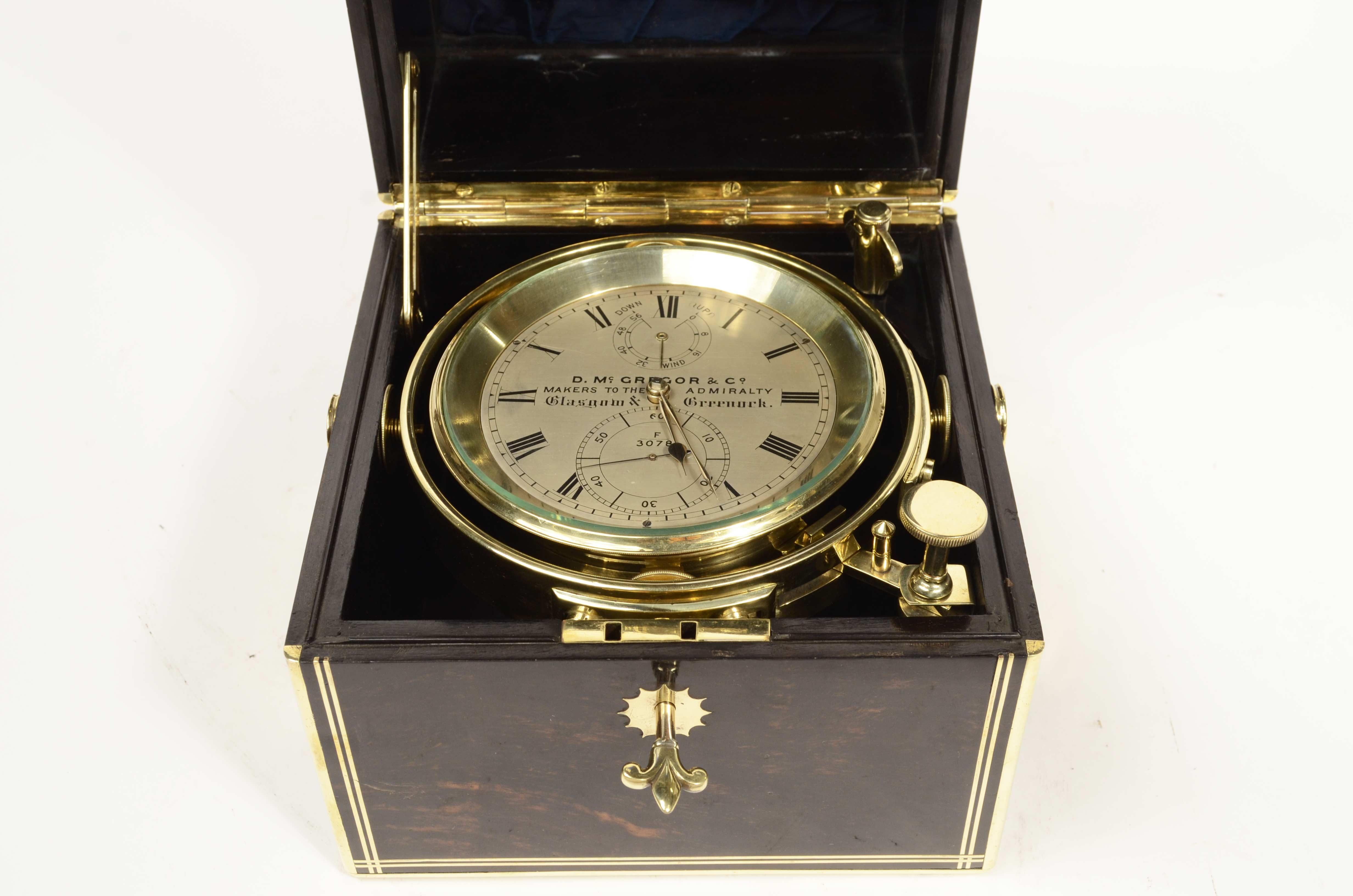 Raro cronometro marino D Mc GREGOR bellissima cassa di palissandro e ottone 1870 in vendita 7