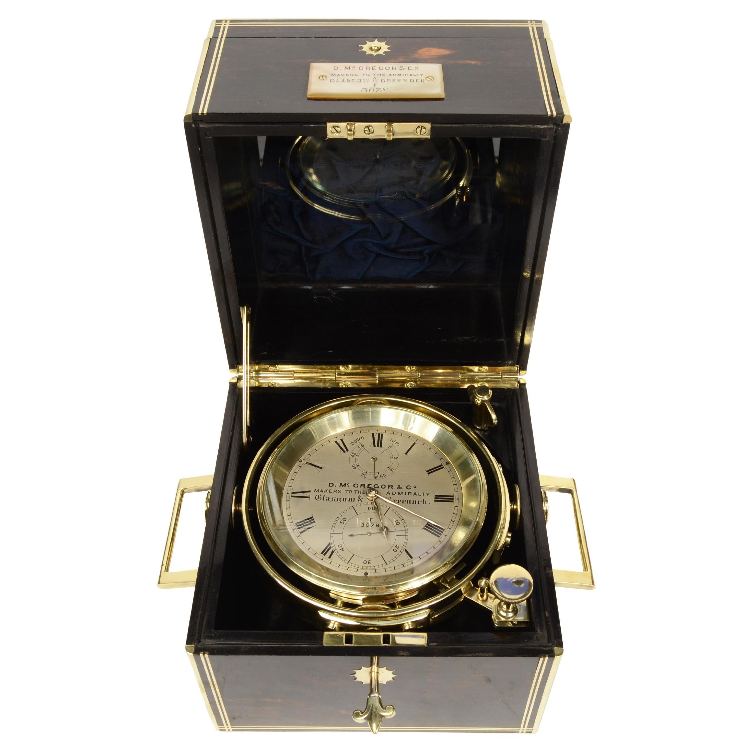 Raro cronometro marino D Mc GREGOR bellissima cassa di palissandro e ottone 1870 in vendita