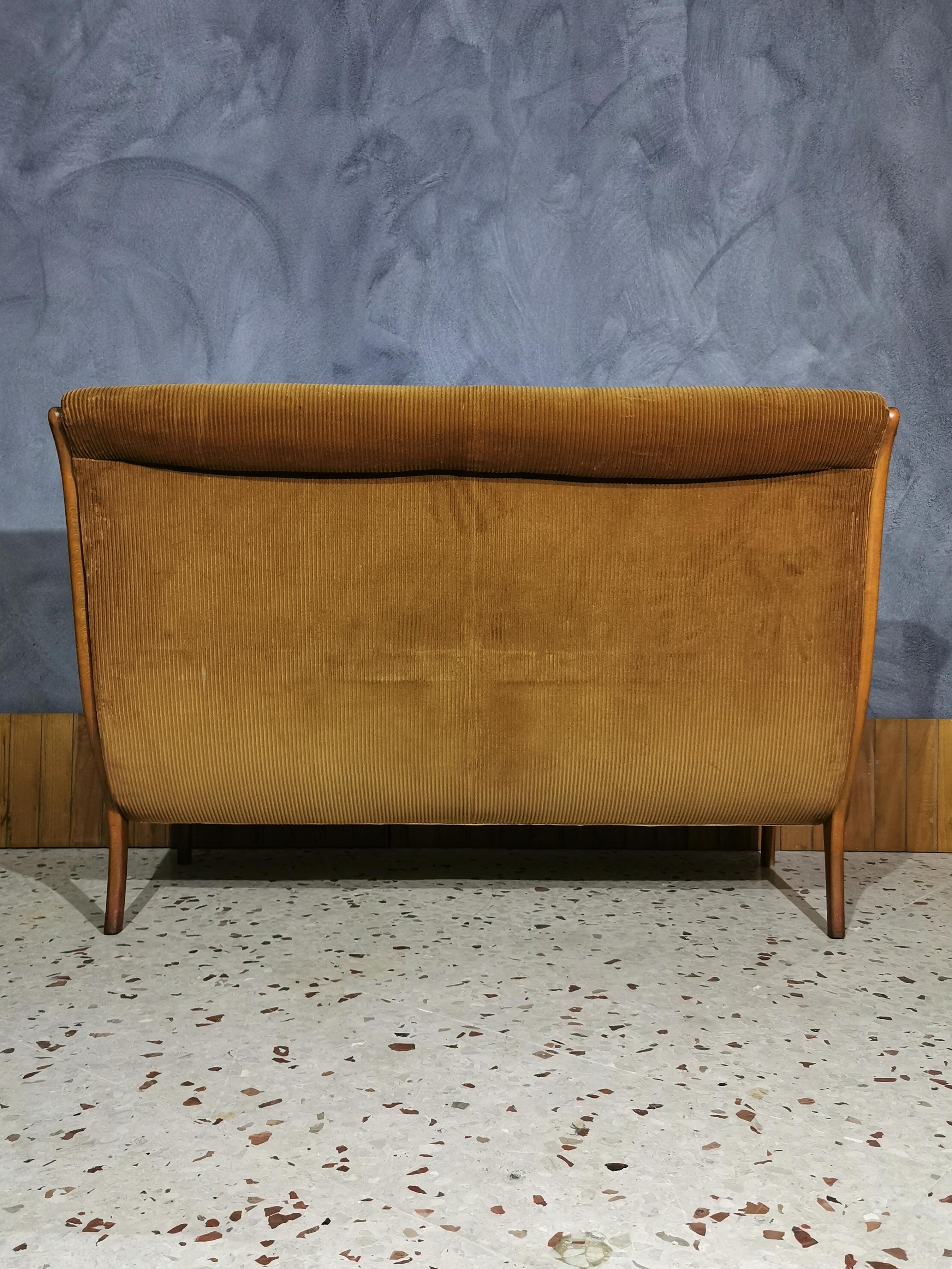 Mid-Century Modern Mid Century Sofa by Ezio Longhi for Elam Velvet Wood Italian Design 1958s