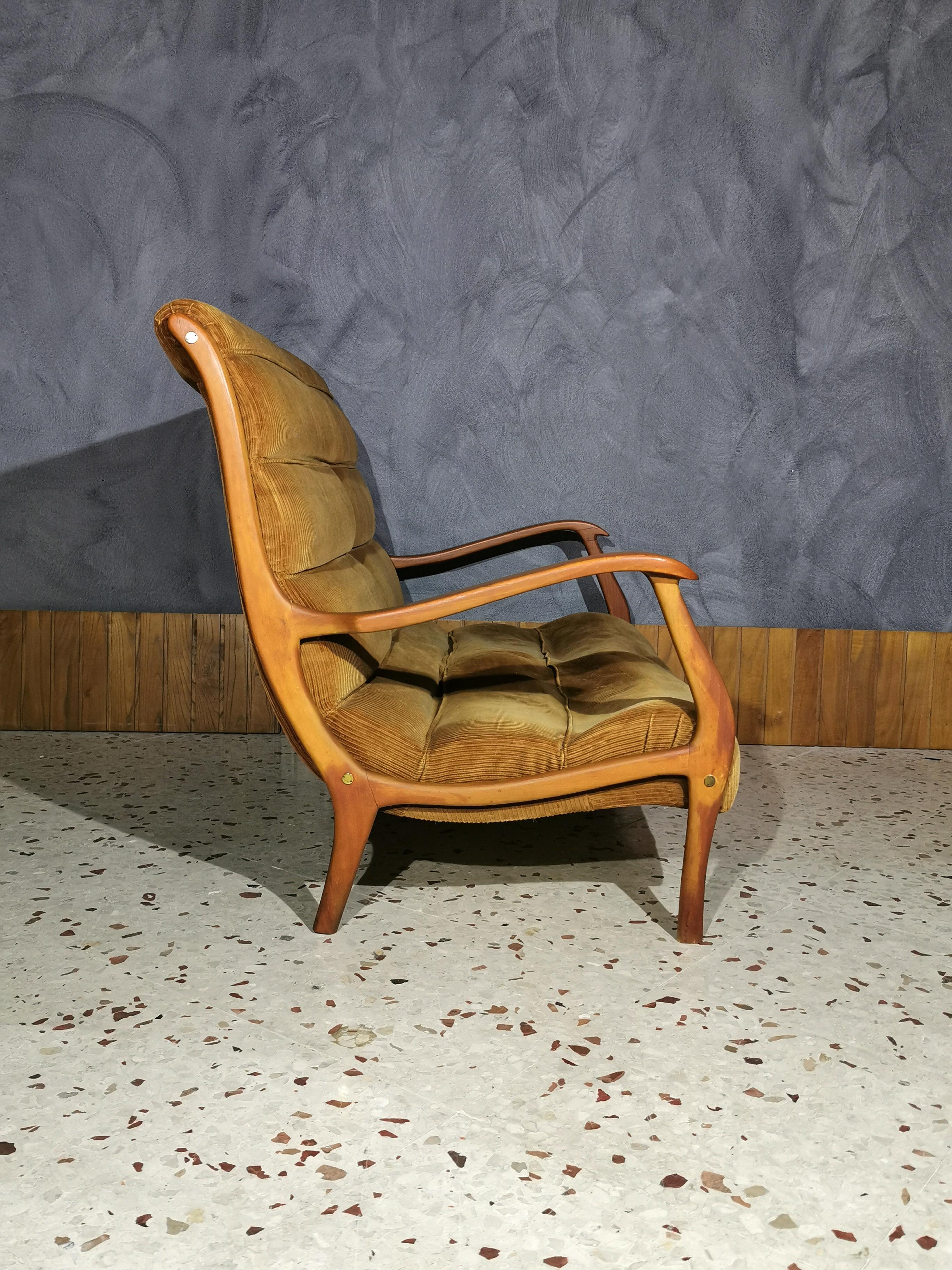 Mid Century Sofa by Ezio Longhi for Elam Velvet Wood Italian Design 1958s In Good Condition In Palermo, IT