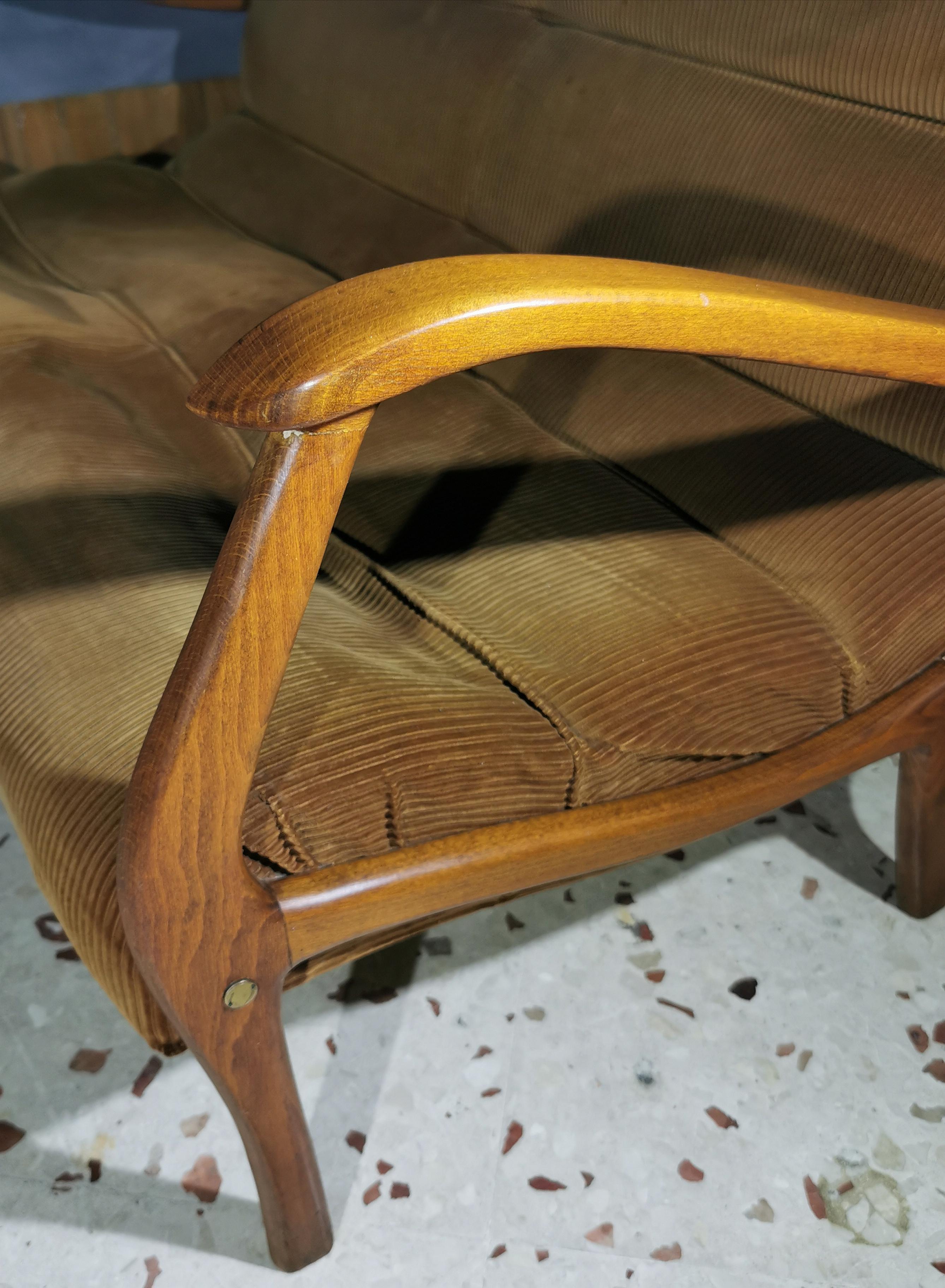 Hardwood Mid Century Sofa by Ezio Longhi for Elam Velvet Wood Italian Design 1958s