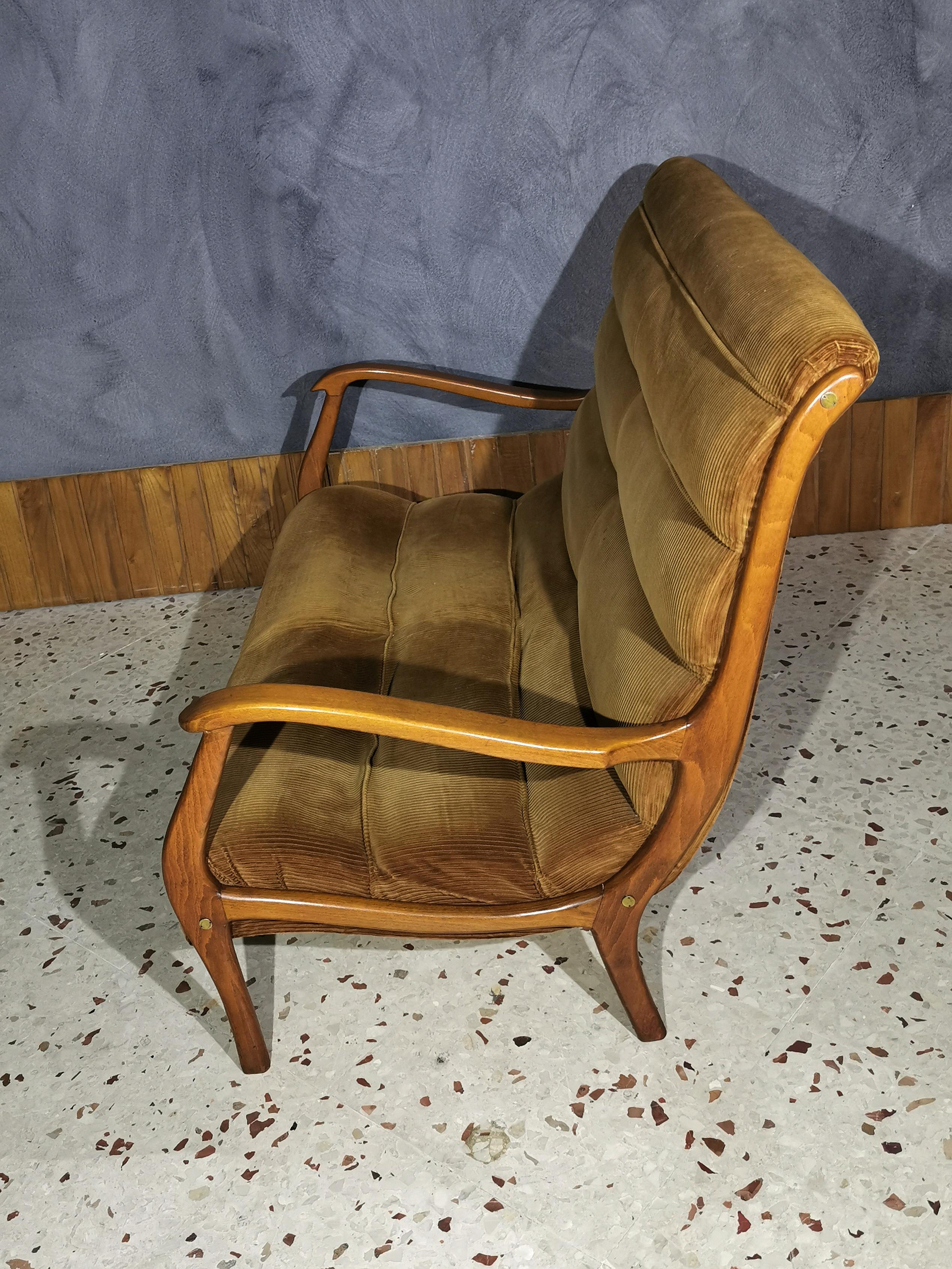 Mid Century Sofa by Ezio Longhi for Elam Velvet Wood Italian Design 1958s 1
