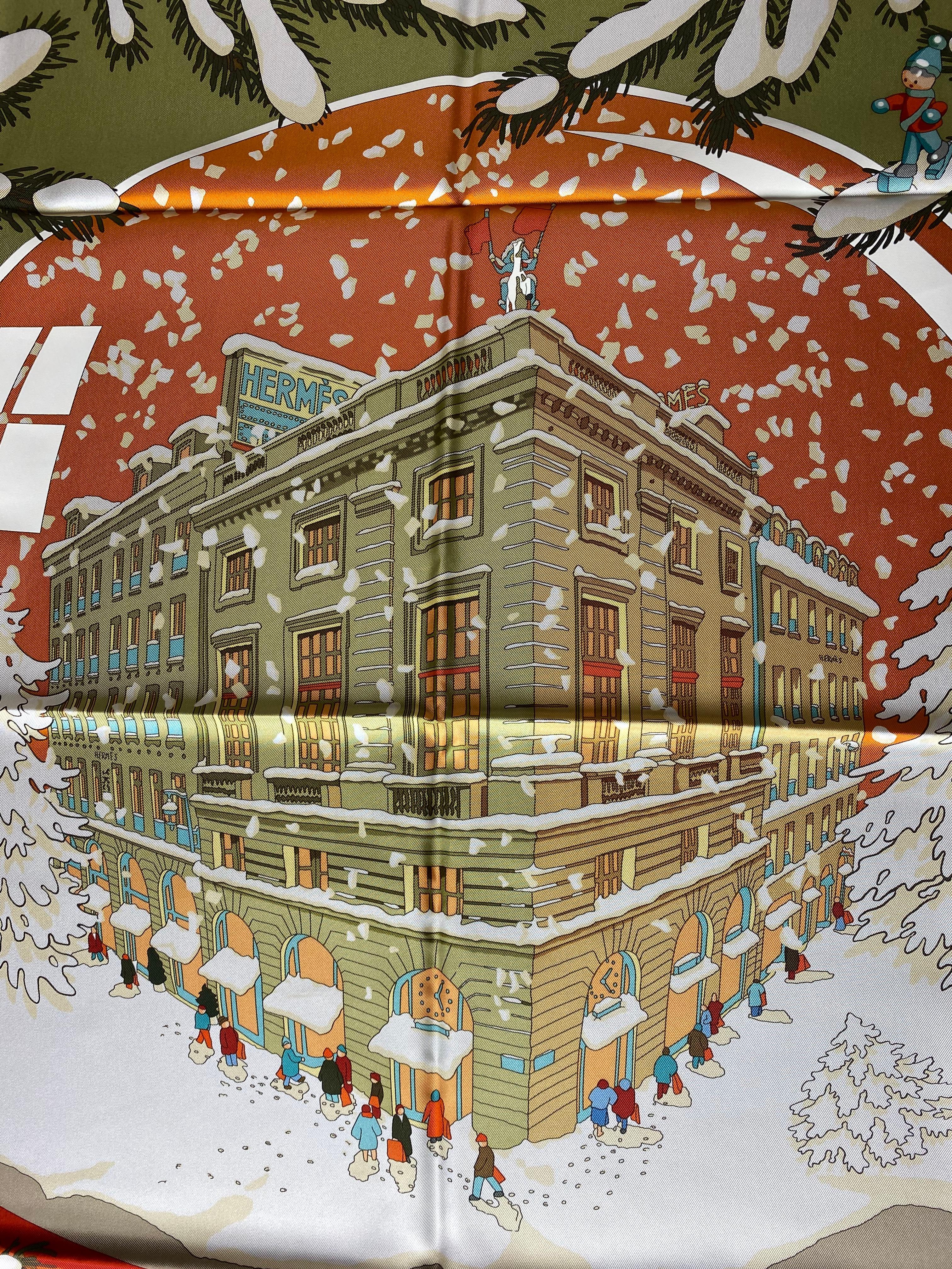 Women's rare scarf Hermes Christmas at 24 Faubourg 90x 90 cm  For Sale