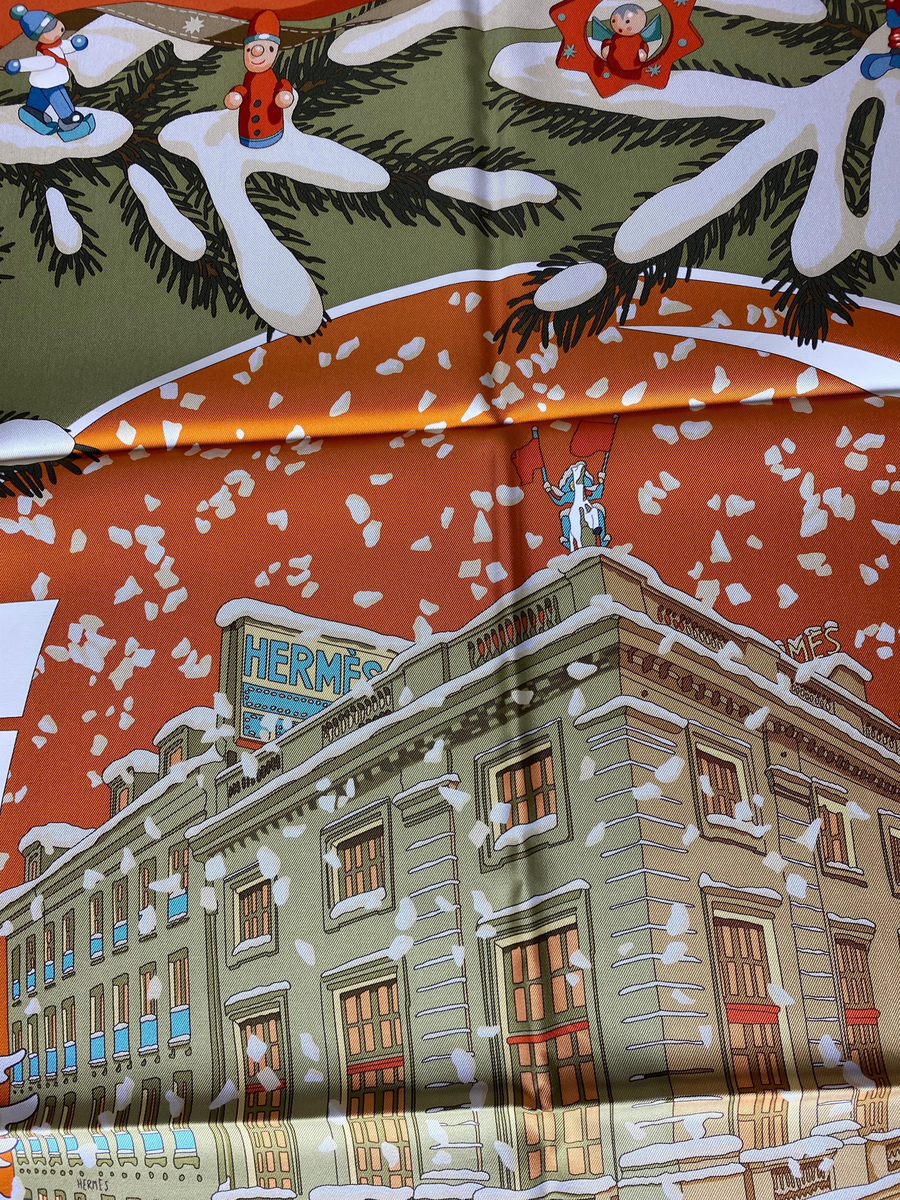 rare écharpe de Noël Hermès au 24 Faubourg 90x 90 cm  en vente 3
