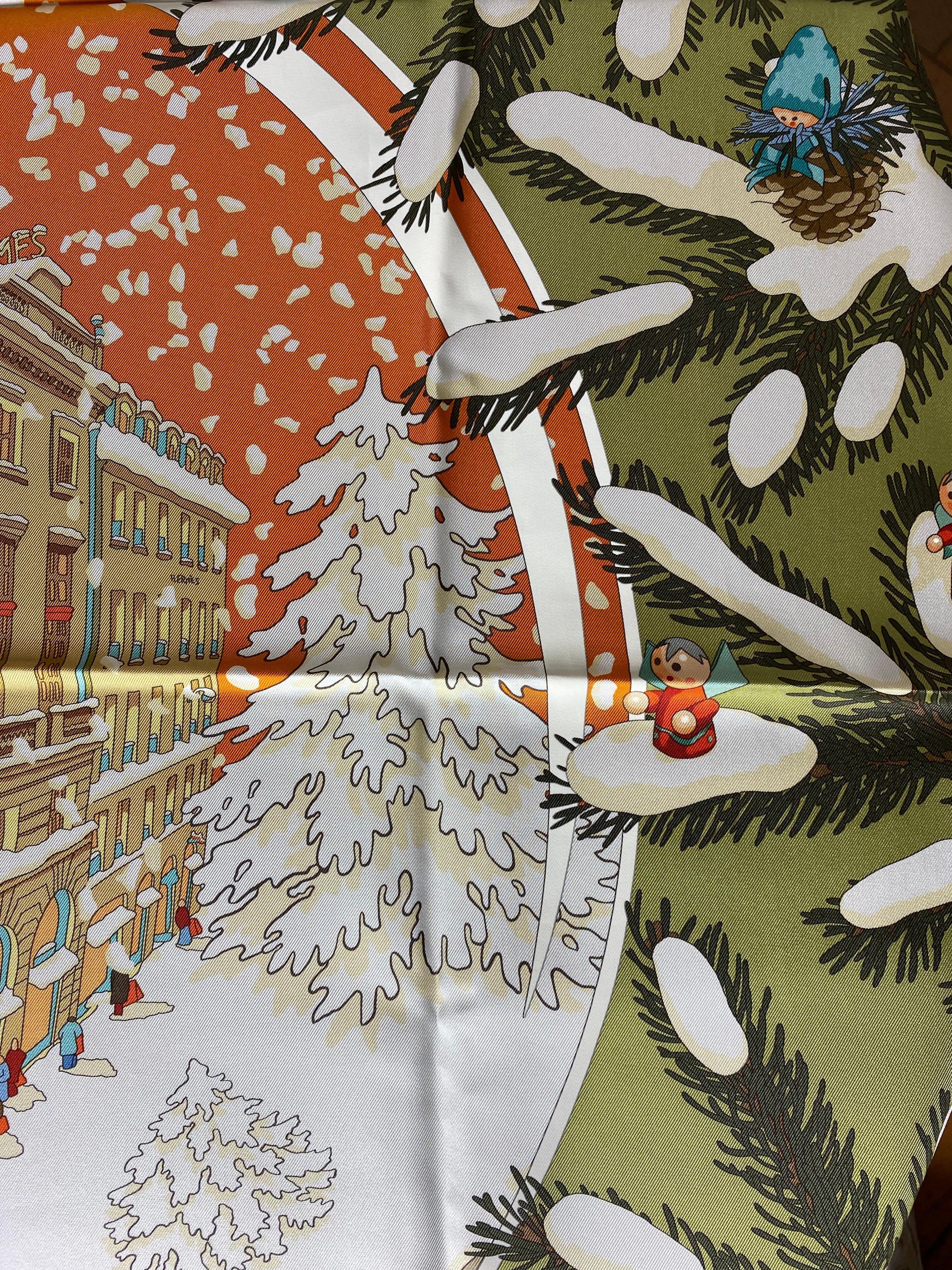 rare scarf Hermes Christmas at 24 Faubourg 90x 90 cm  For Sale 4