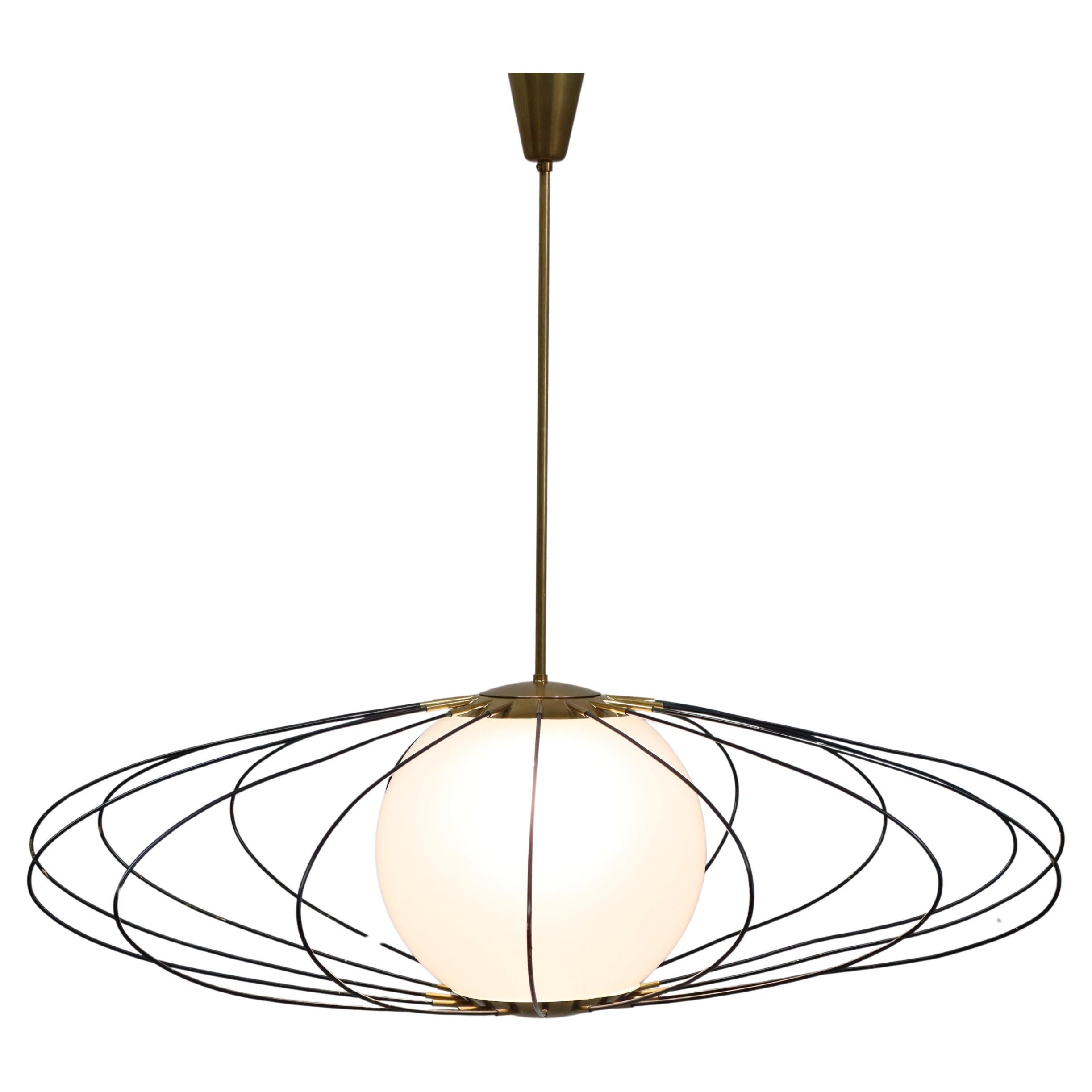 Raro Lampadario a Sospensione Disegnato da Angelo Lelii per Arredoluce anni 50