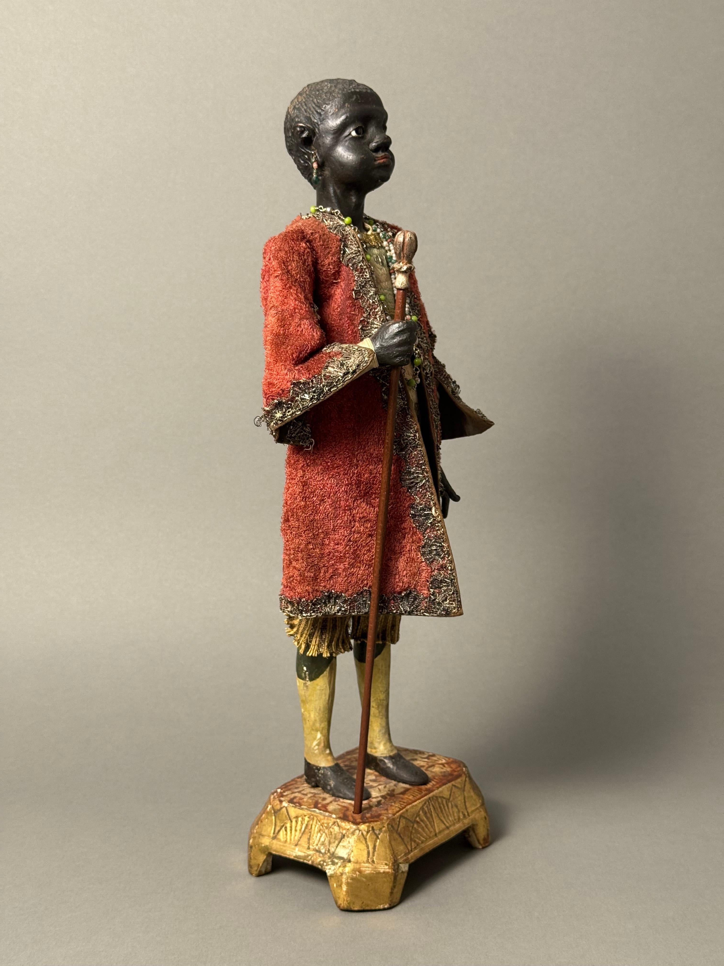 Raro manichino in legno raffigurante maggiordomo moro - XVIII secolo - Venezia (Seide) im Angebot