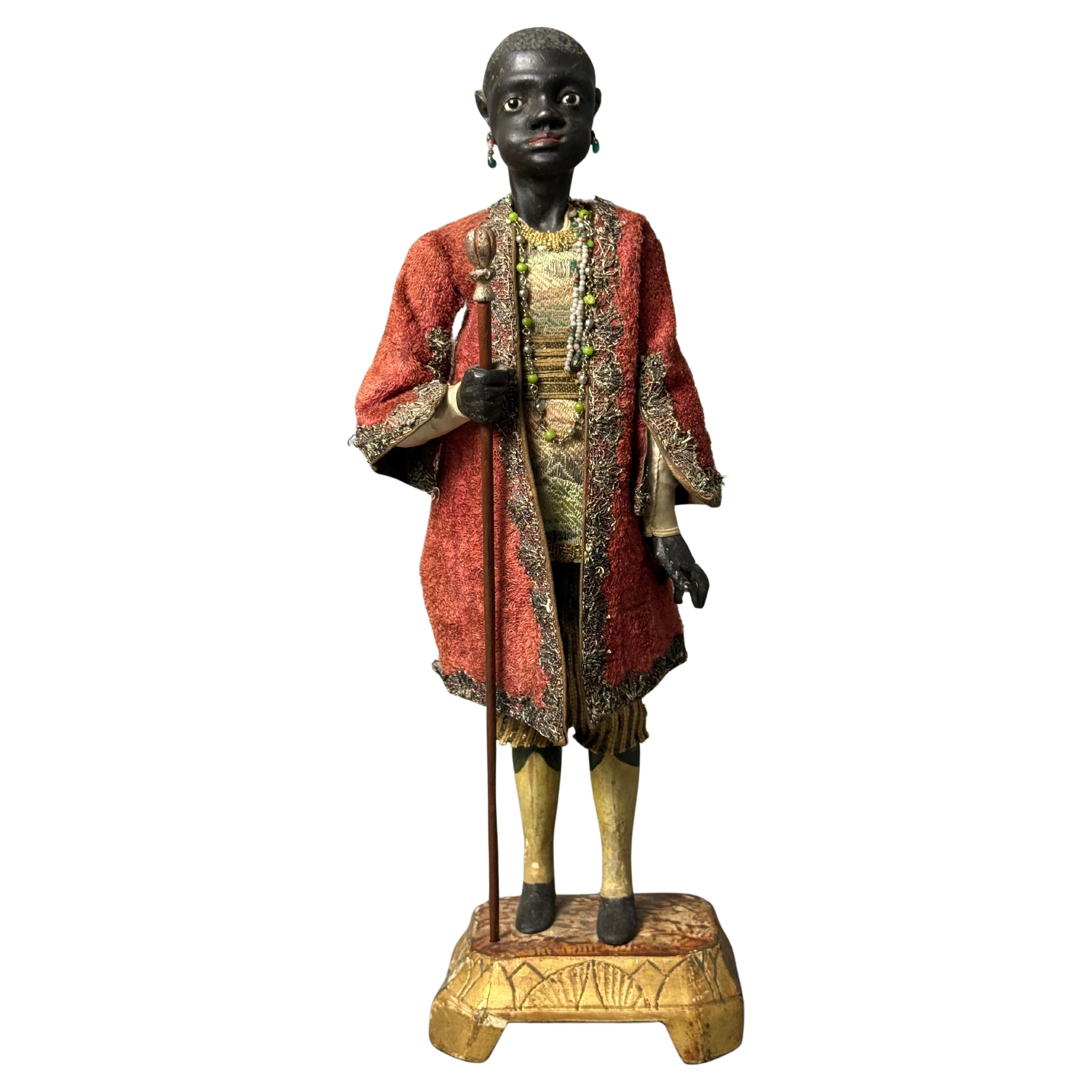 Raro manichino in legno raffigurante maggiordomo moro - XVIII secolo - Venezia