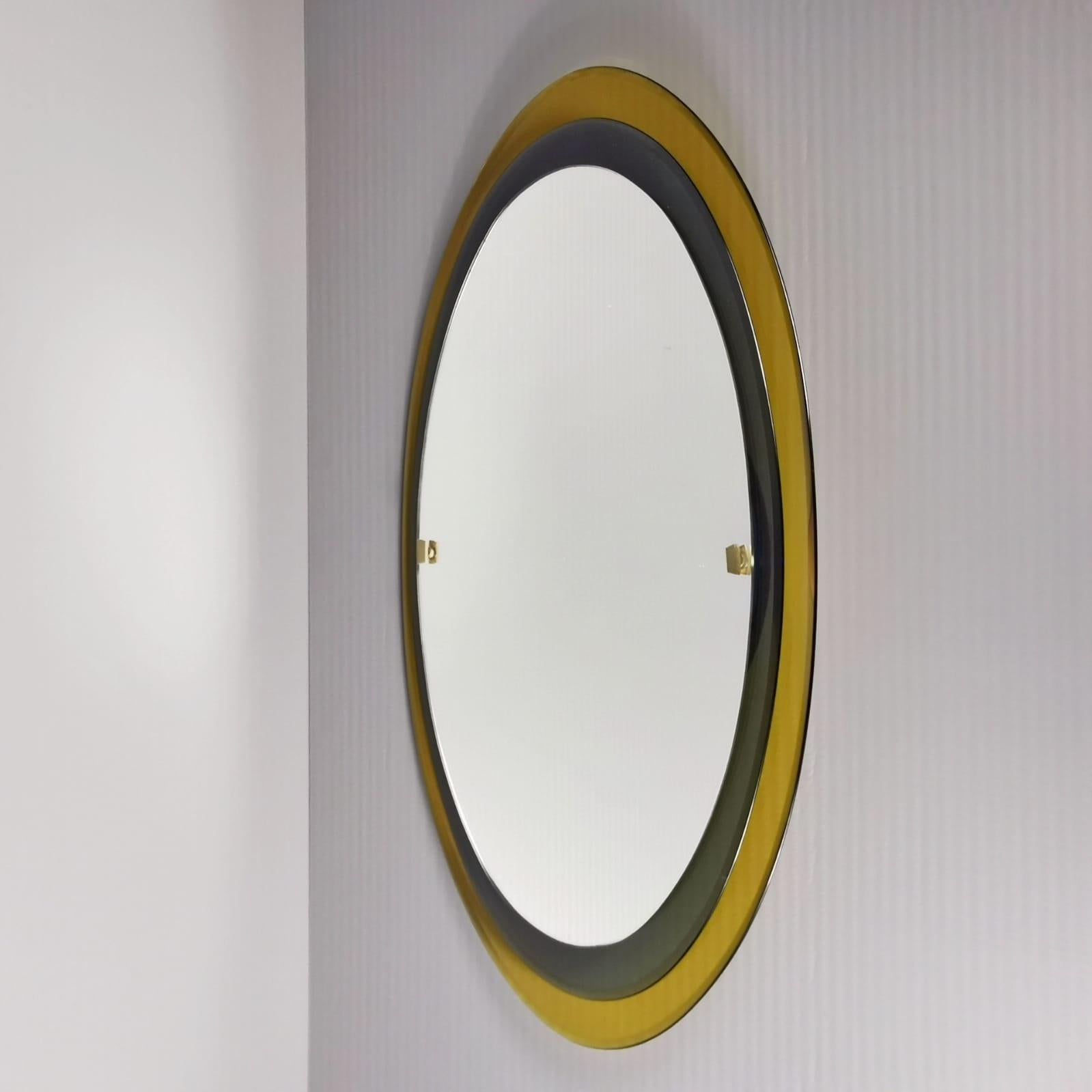 Mid-Century Modern Raro Specchio Ovale Max Ingrand Fontana Arte Modello 2046 Giallo E Blu For Sale