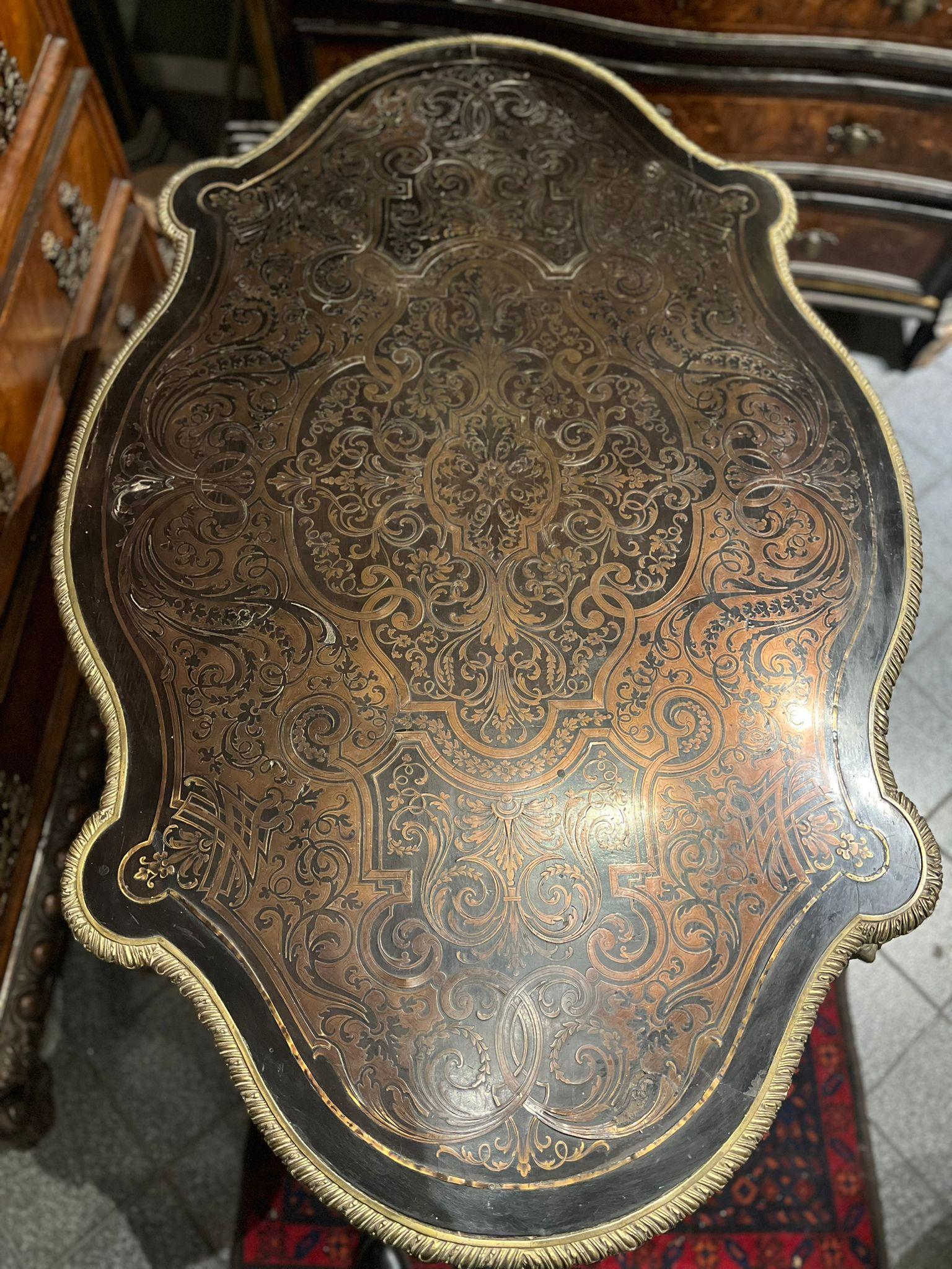 Rare table in the style of Boulle 19th century For Sale 5