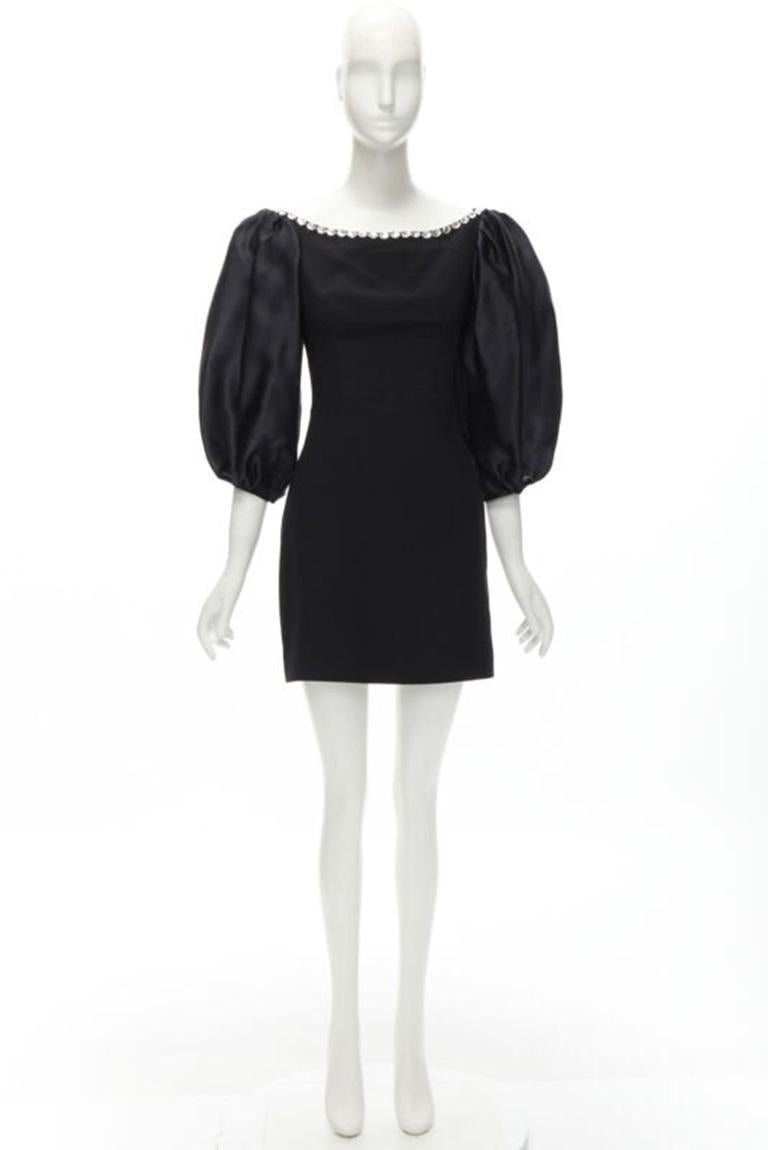 RASARIO black crystal embellished neckline puff balloon sleeves dress FR36 S For Sale 5
