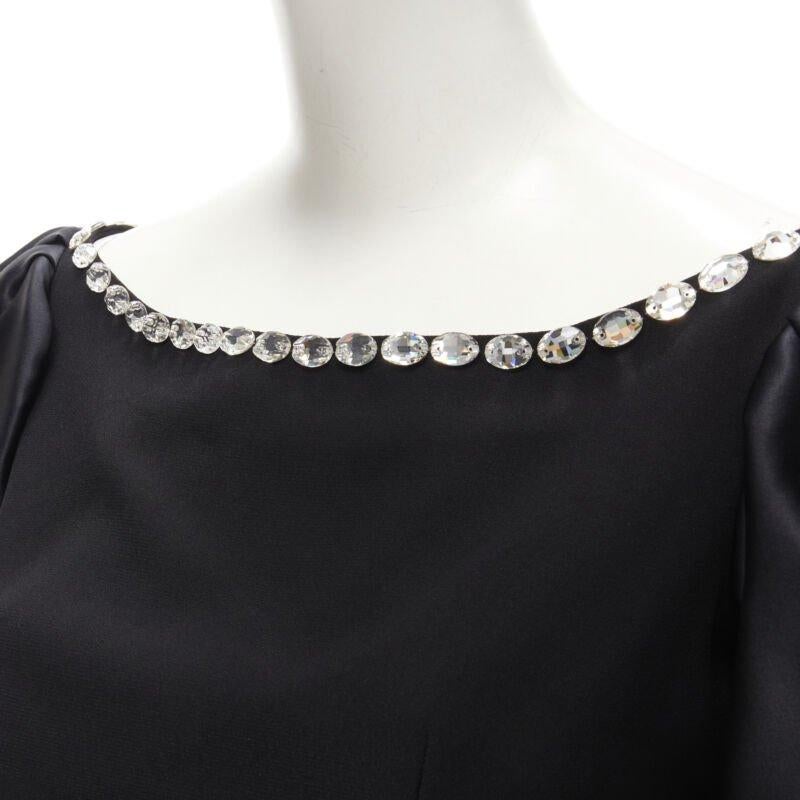 RASARIO black crystal embellished neckline puff balloon sleeves dress FR36 S
Reference: AAWC/A00191
Brand: Rasario
Material: Polyester, Silk
Color: Black
Pattern: Solid
Closure: Zip
Lining:  Fabric
Made in: Russia

CONDITION:
Condition: Excellent,