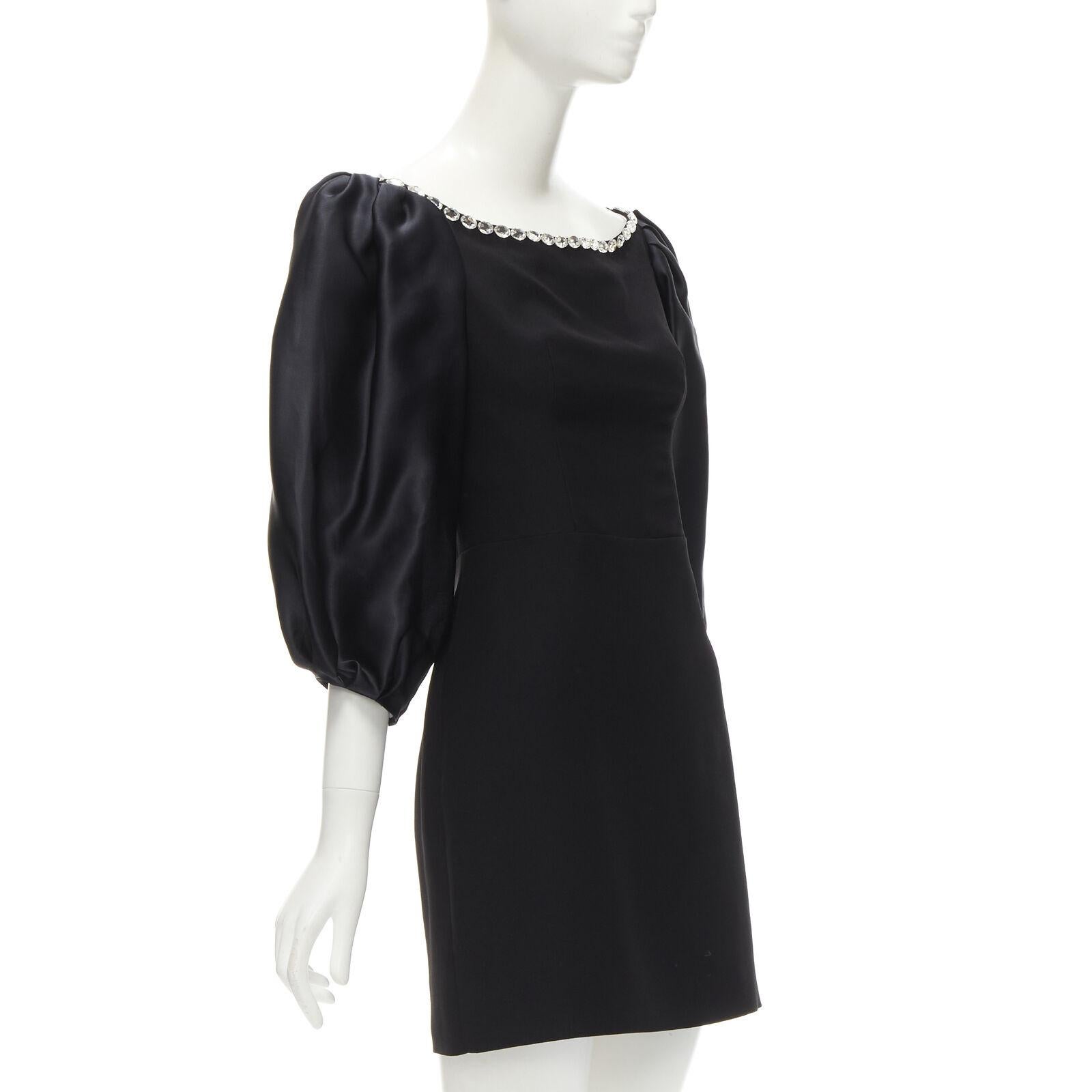 Black RASARIO black crystal embellished neckline puff balloon sleeves dress FR36 S For Sale