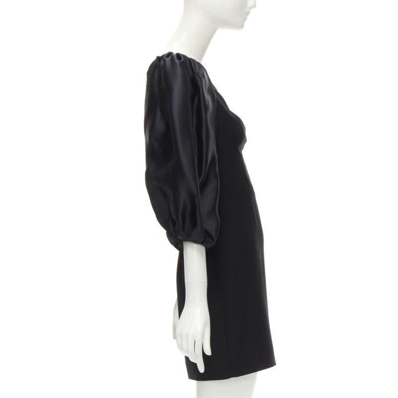 RASARIO black crystal embellished neckline puff balloon sleeves dress FR36 S In Excellent Condition For Sale In Hong Kong, NT
