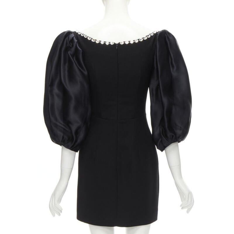 Women's RASARIO black crystal embellished neckline puff balloon sleeves dress FR36 S For Sale