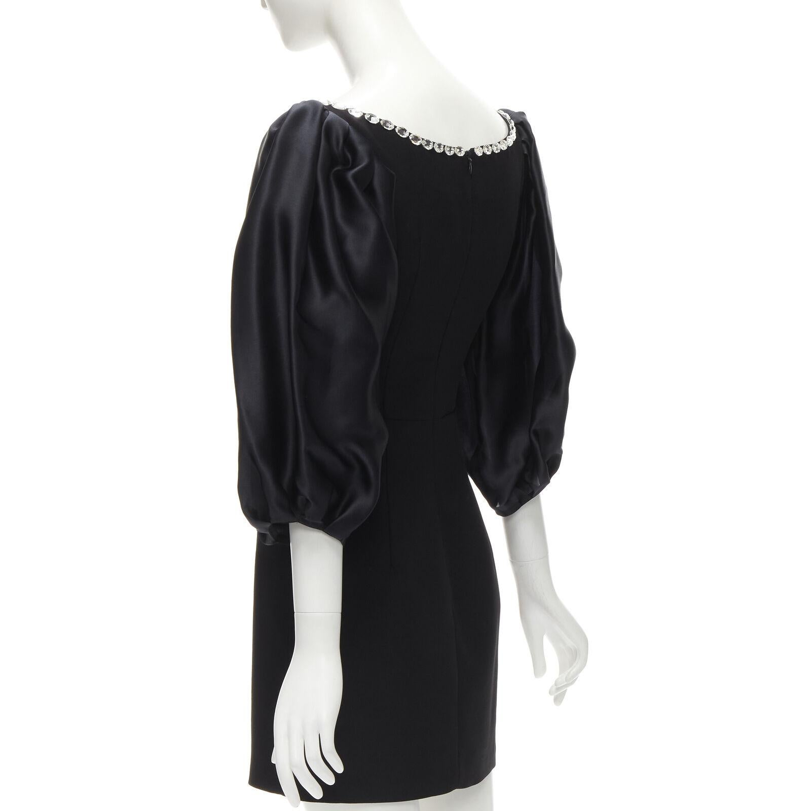 RASARIO black crystal embellished neckline puff balloon sleeves dress FR36 S For Sale 1