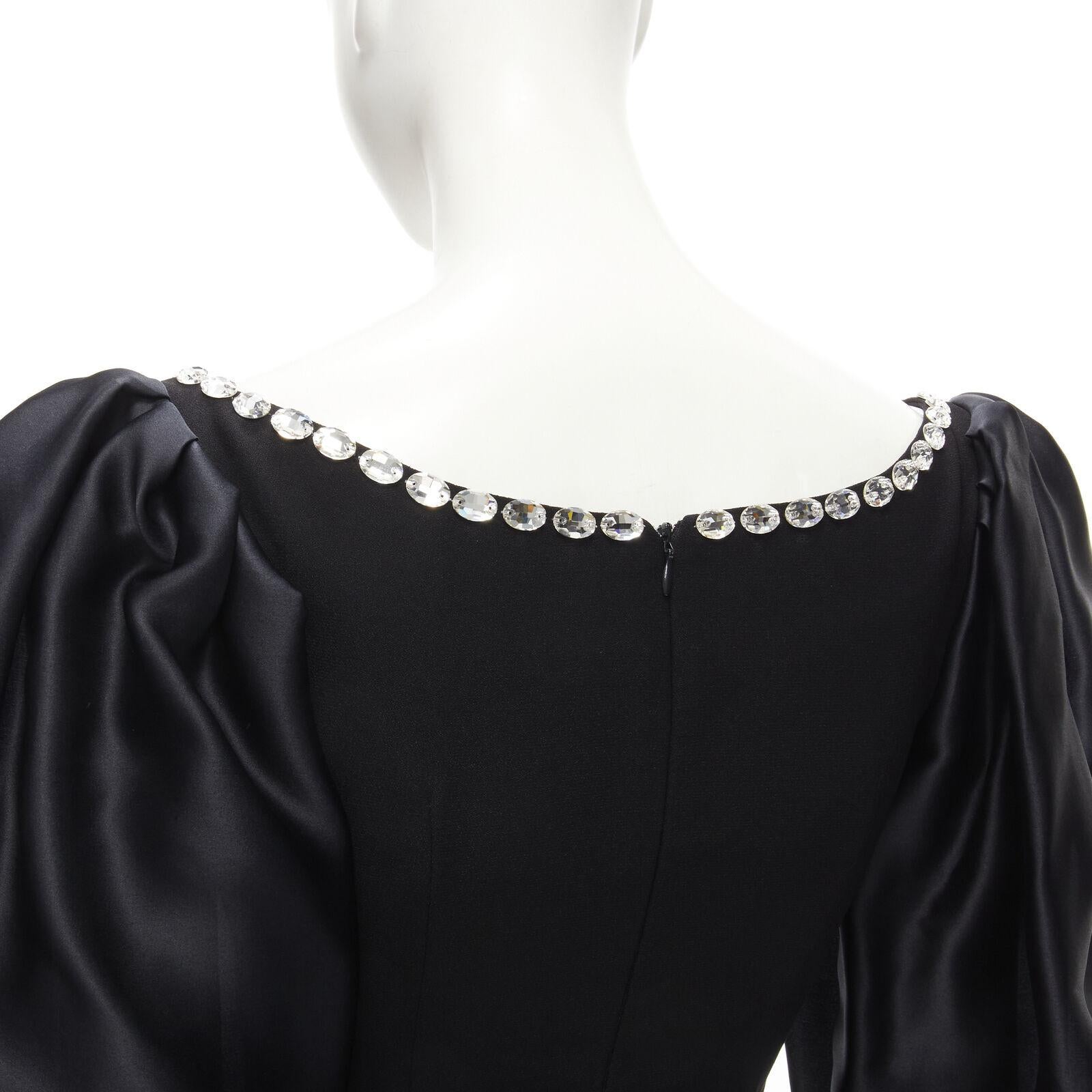 RASARIO black crystal embellished neckline puff balloon sleeves dress FR36 S For Sale 2