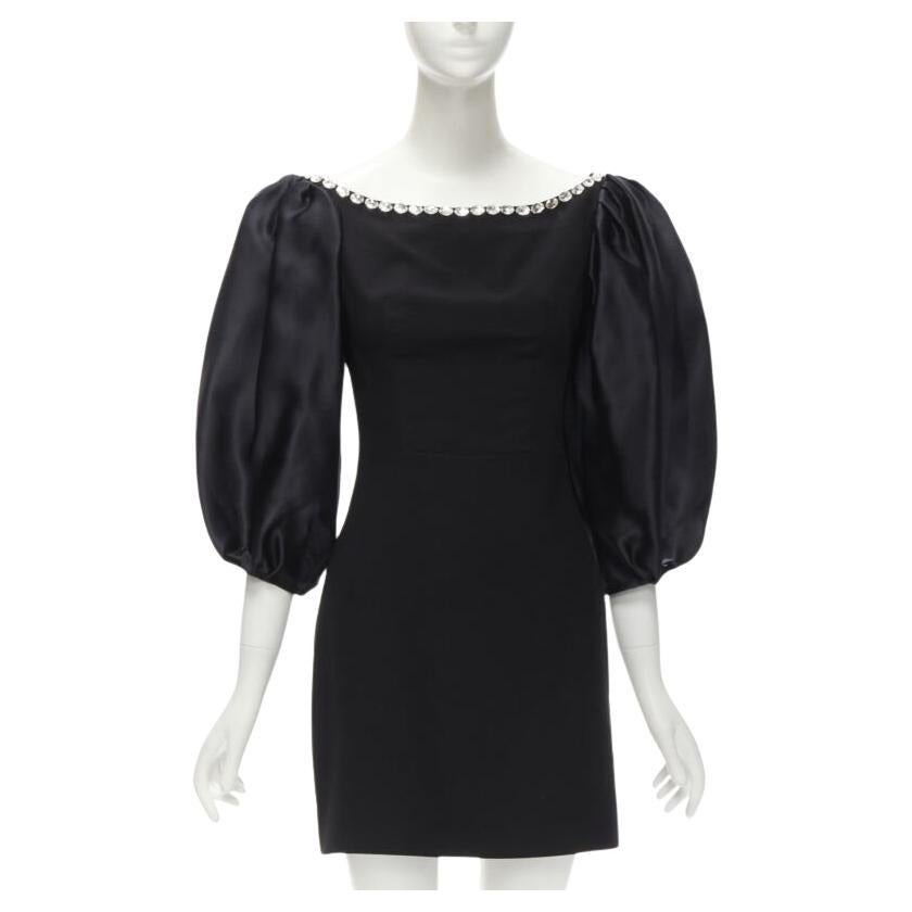 RASARIO black crystal embellished neckline puff balloon sleeves dress FR36 S For Sale