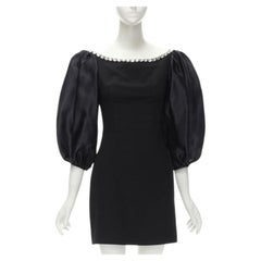 RASARIO black crystal embellished neckline puff balloon sleeves dress FR36 S
