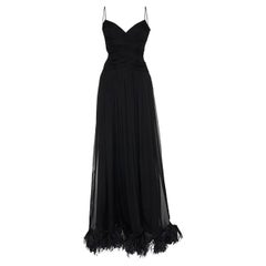 RASARIO BLACK EVENING GOWN with FEATHER TRIM Size EU 36