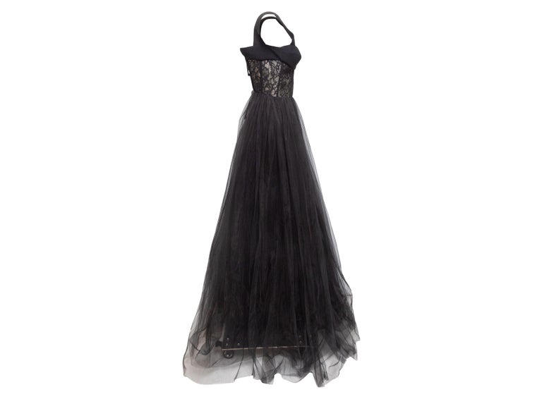 Rasario Black Sleeveless Lace & Tulle Evening Gown For Sale 2