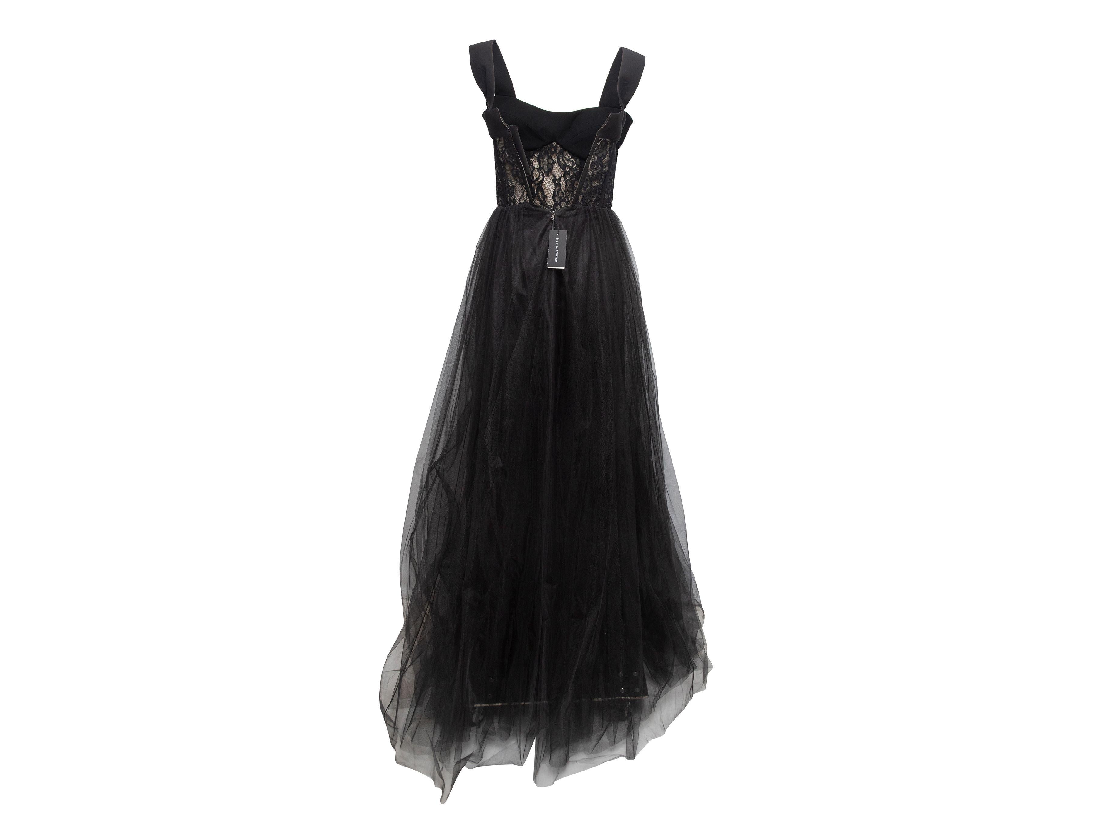 Women's Rasario Black Sleeveless Lace & Tulle Evening Gown
