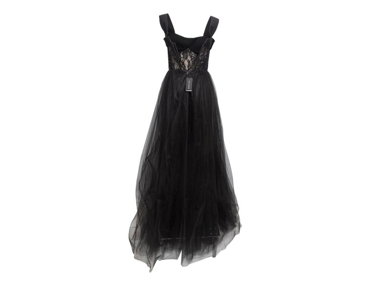 Rasario Black Sleeveless Lace & Tulle Evening Gown For Sale 3