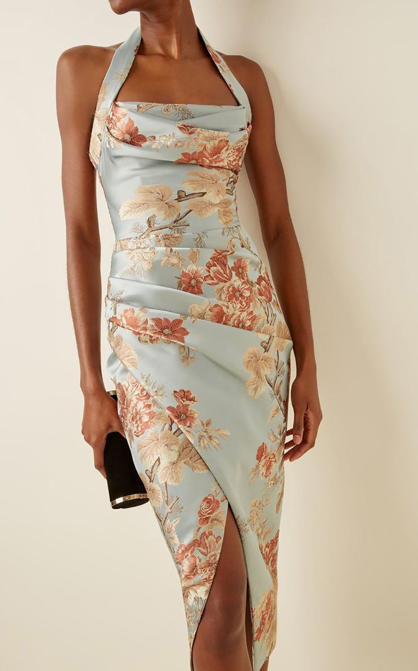 RASARIO VESTIDO MIDI FLORAL JACQUARDADO AZUL talla EU 42 en Bueno Estado en Montgomery, TX