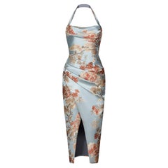 RASARIO BLUE JACQUARD DRAPED FLORAL MIDI DRESS size EU 42