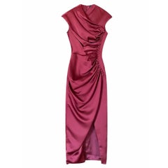 RASARIO BUTTON - TREAMED RUCHED SATIN MIDI DRESS Sz EU 36